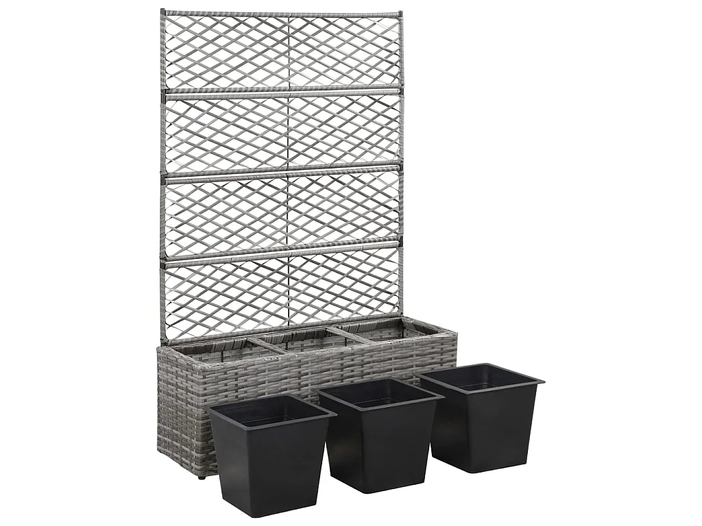 Jardinière en treillis 3 pots 83x30x130 Résine tressée Gris