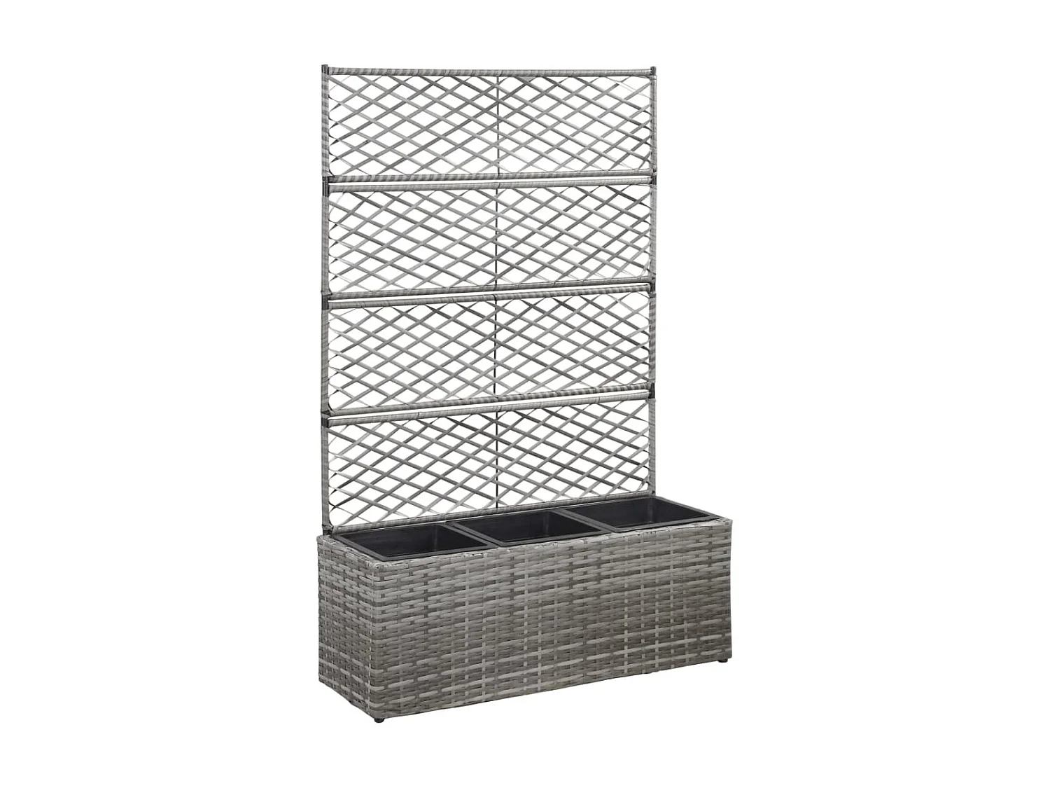 Jardinière en treillis 3 pots 83x30x130 Résine tressée Gris