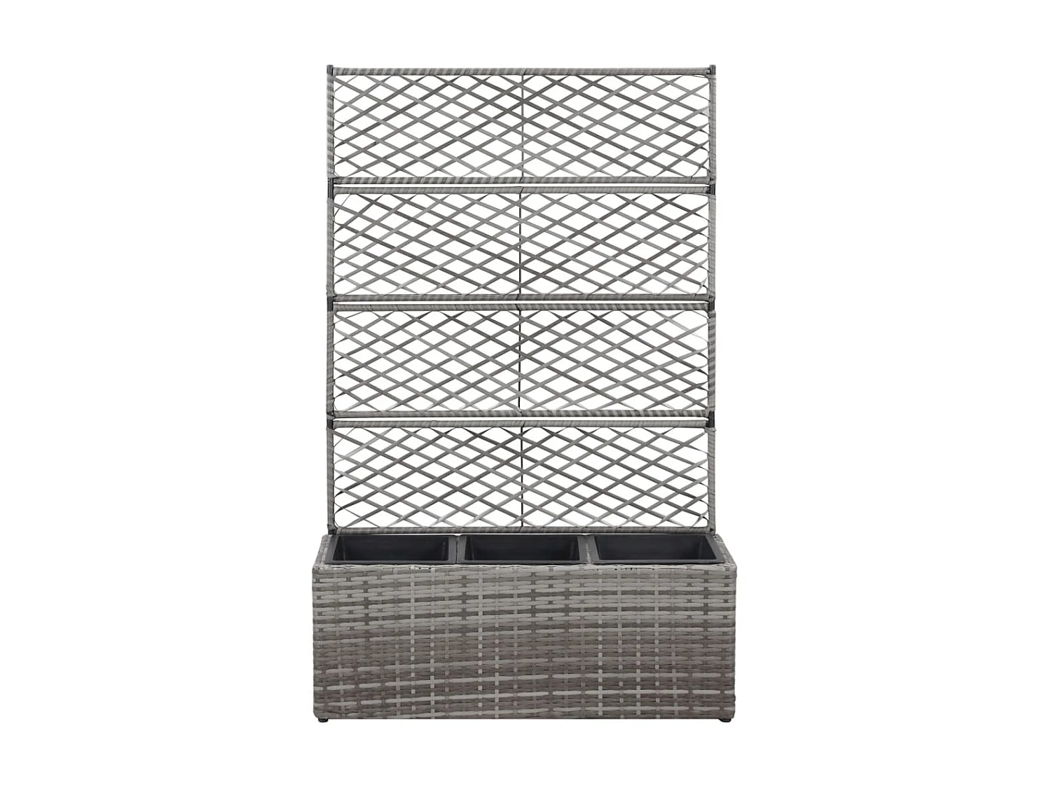 Jardinière en treillis 3 pots 83x30x130 Résine tressée Gris