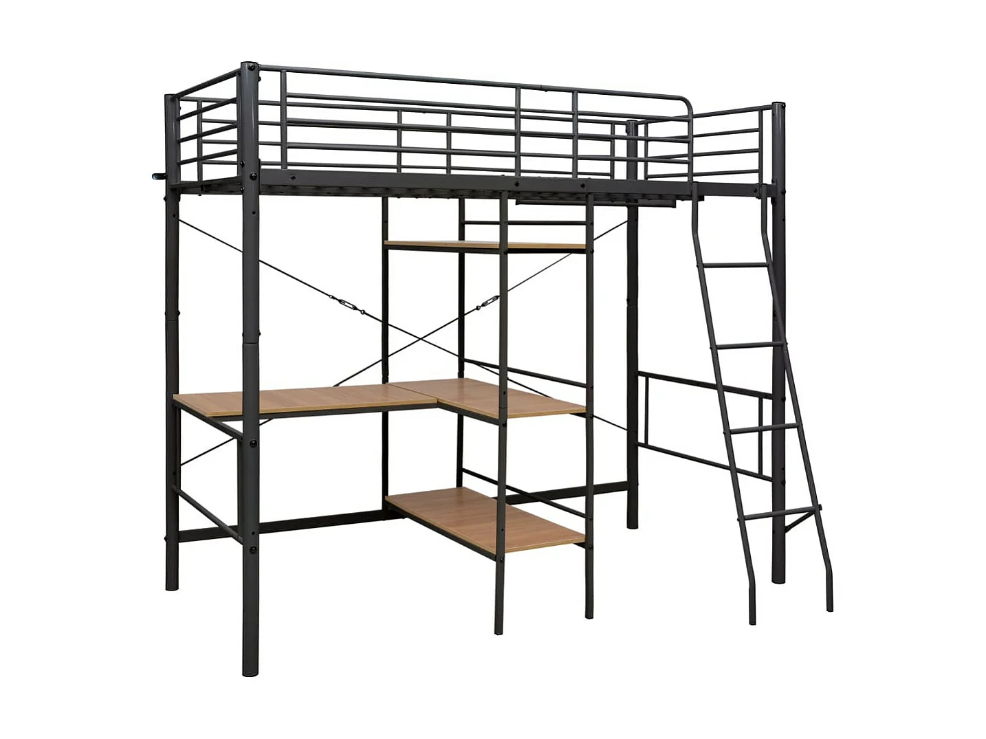 Lit mezzanine rmétal noir avec bureau bois naturel Kozty 90x200