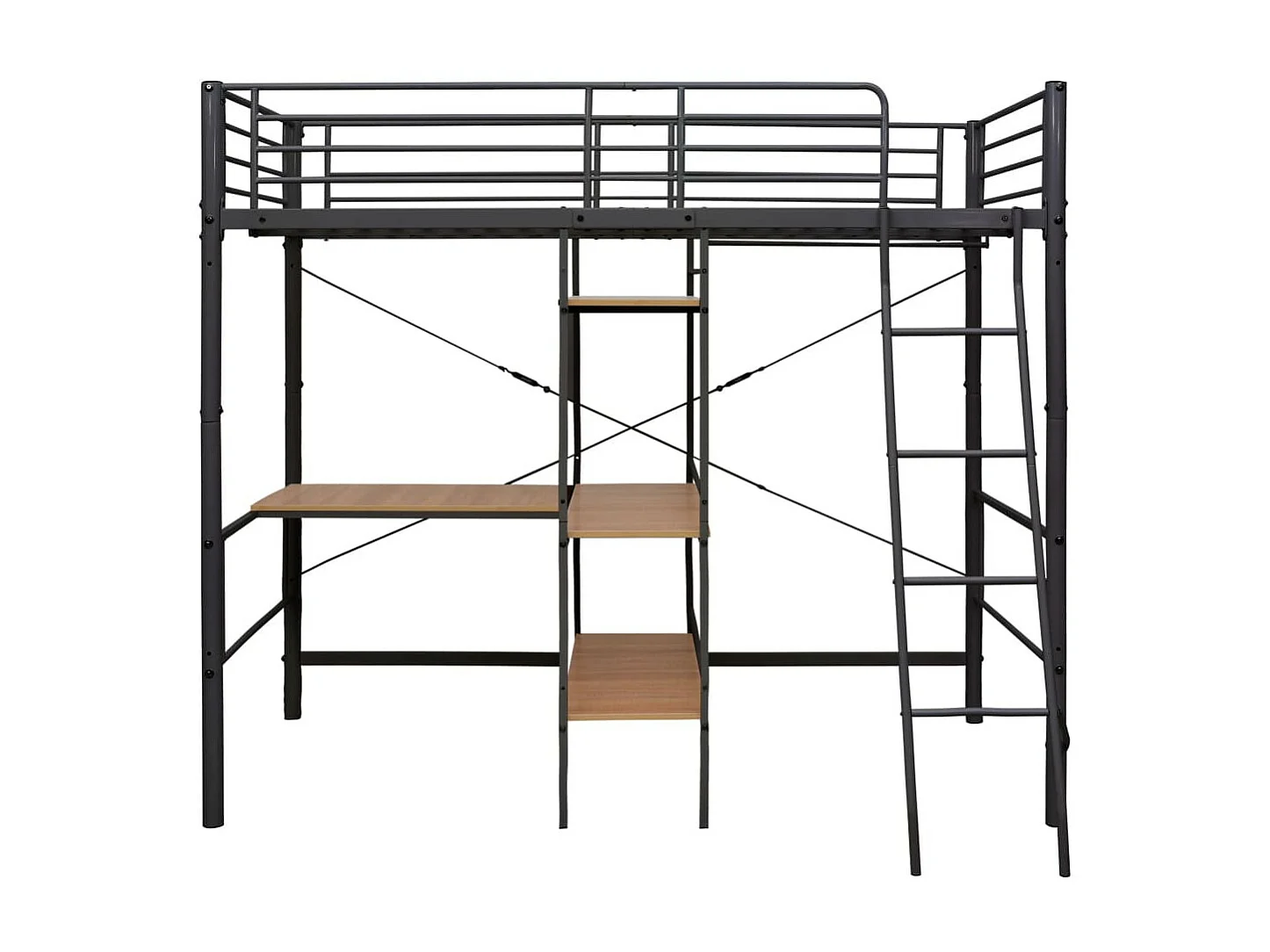 Lit mezzanine rmétal noir avec bureau bois naturel Kozty 90x200