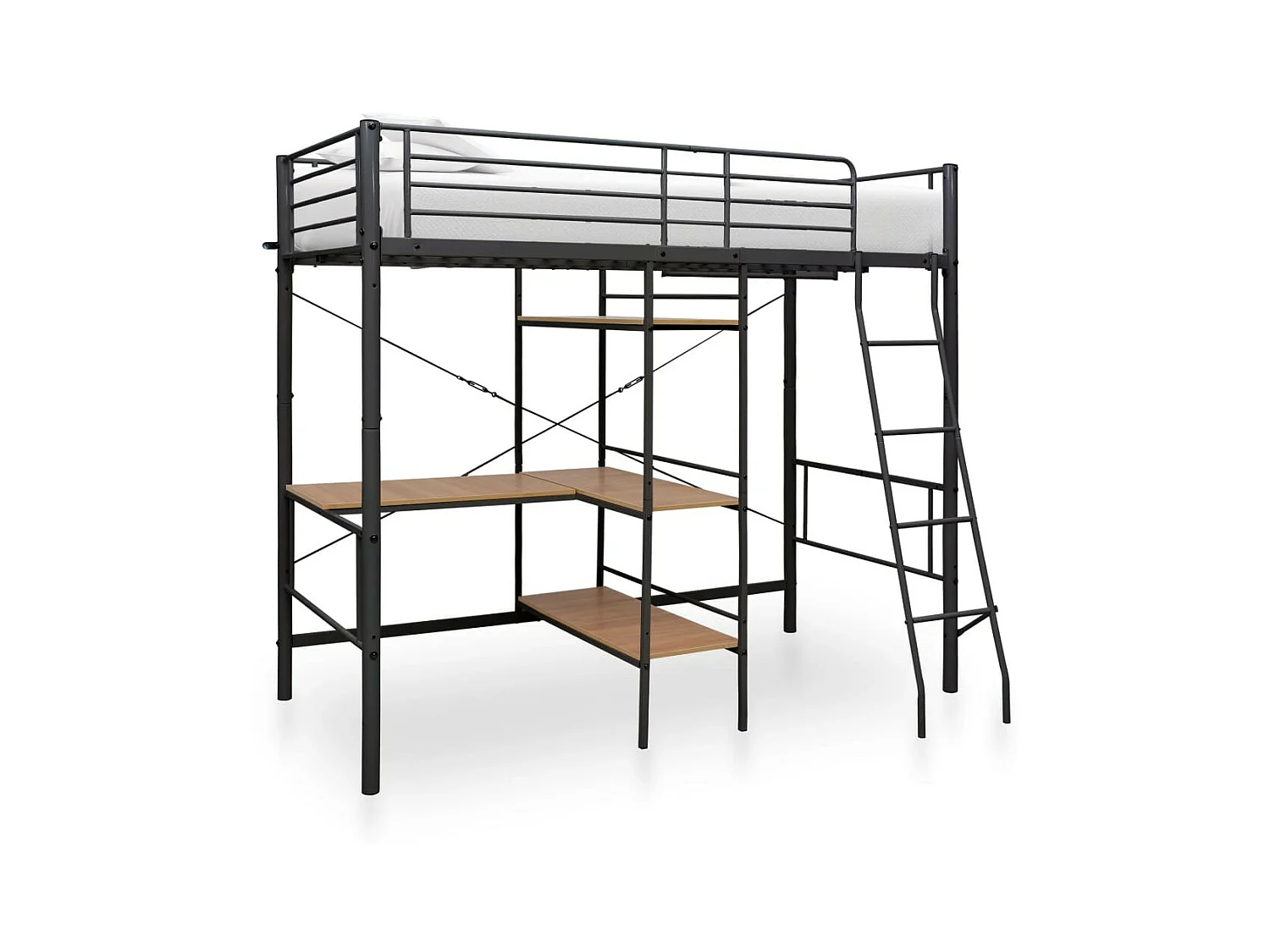 Stapelbedframe met tafel metaal grijs 90x200 cm