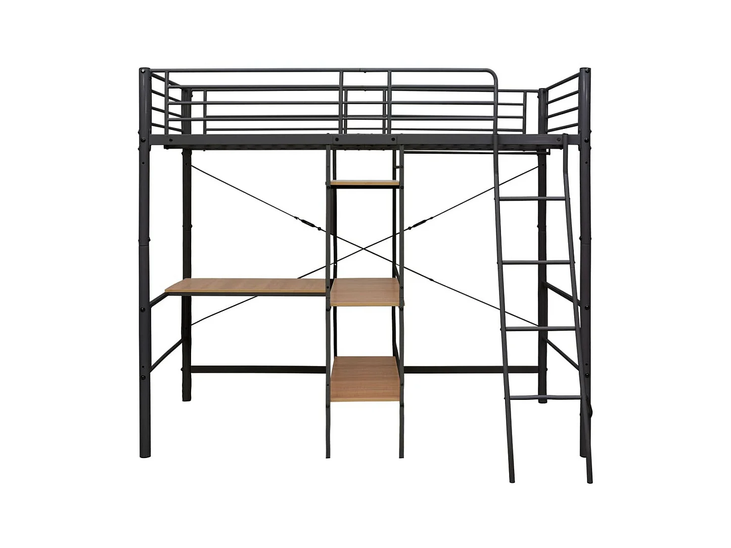 Lit mezzanine rmétal gris avec bureau bois naturel Kozty 90x200