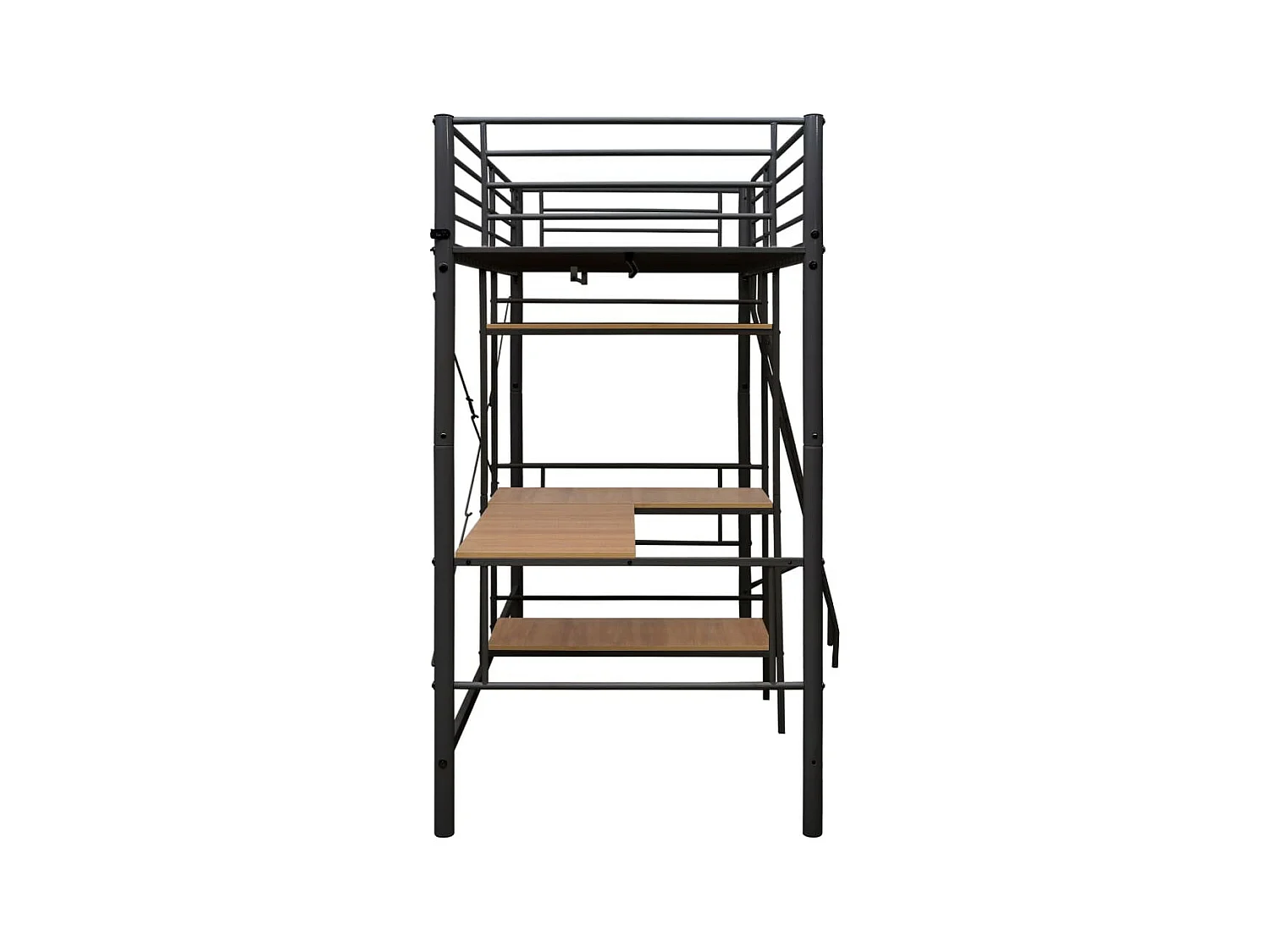 Lit mezzanine rmétal gris avec bureau bois naturel Kozty 90x200