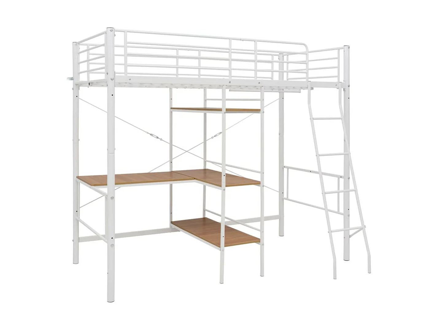 Lit mezzanine rmétal blanc avec bureau bois naturel Kozty 90x200