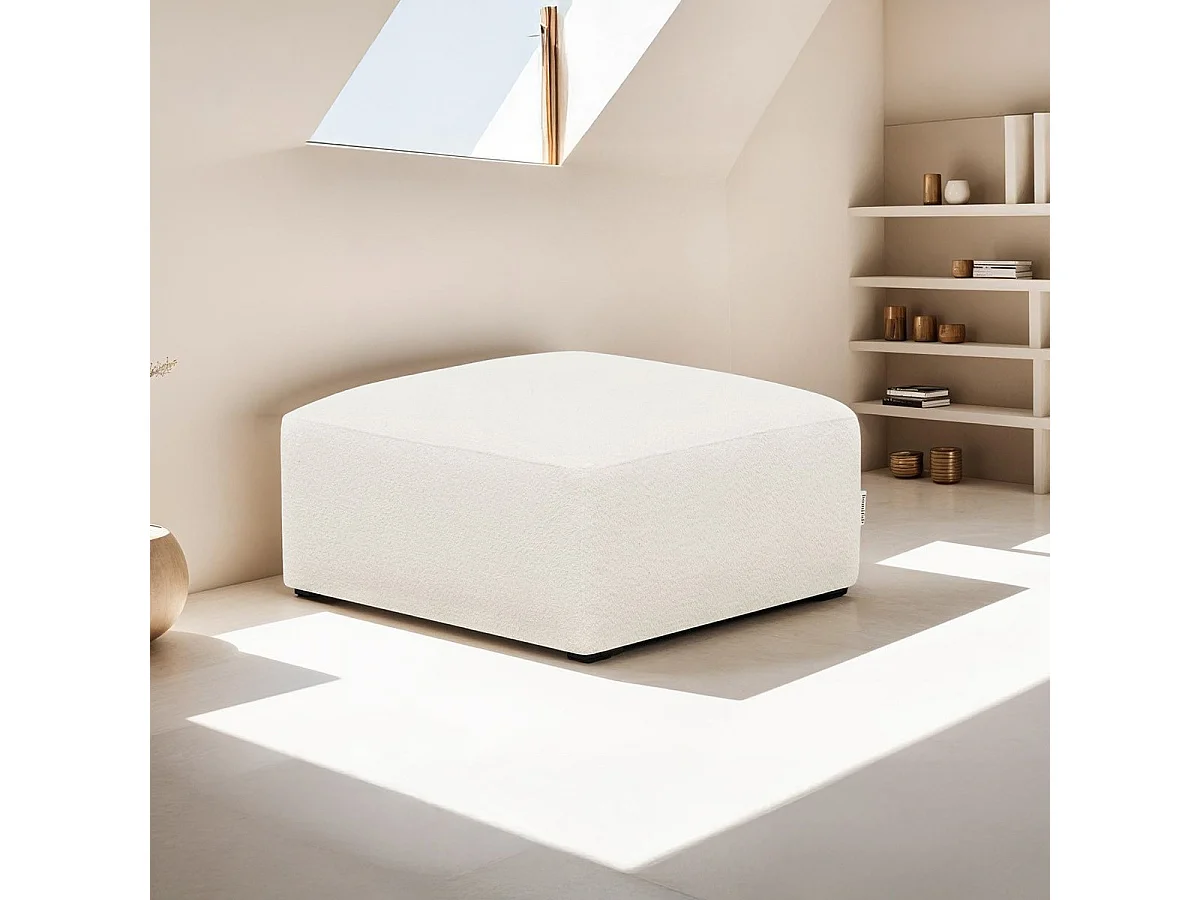 Pouf / repose-pieds modulable en tissu bouclette écru - Modulo