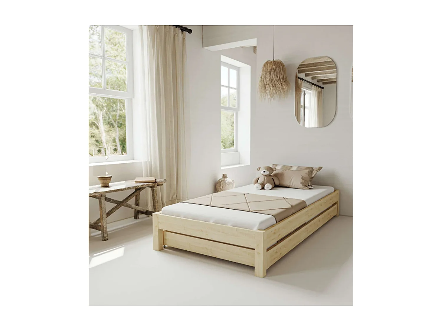 Lit simple avec deuxième couchette