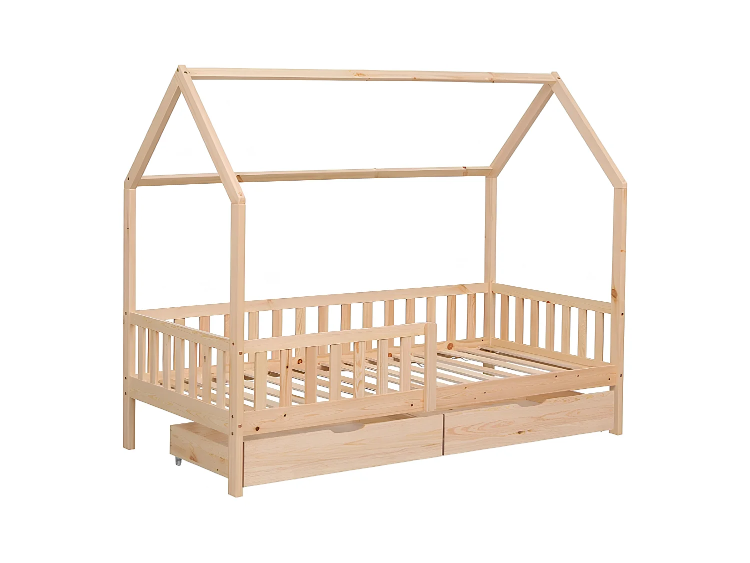Lit avec tiroirs en bois naturel pour enfants