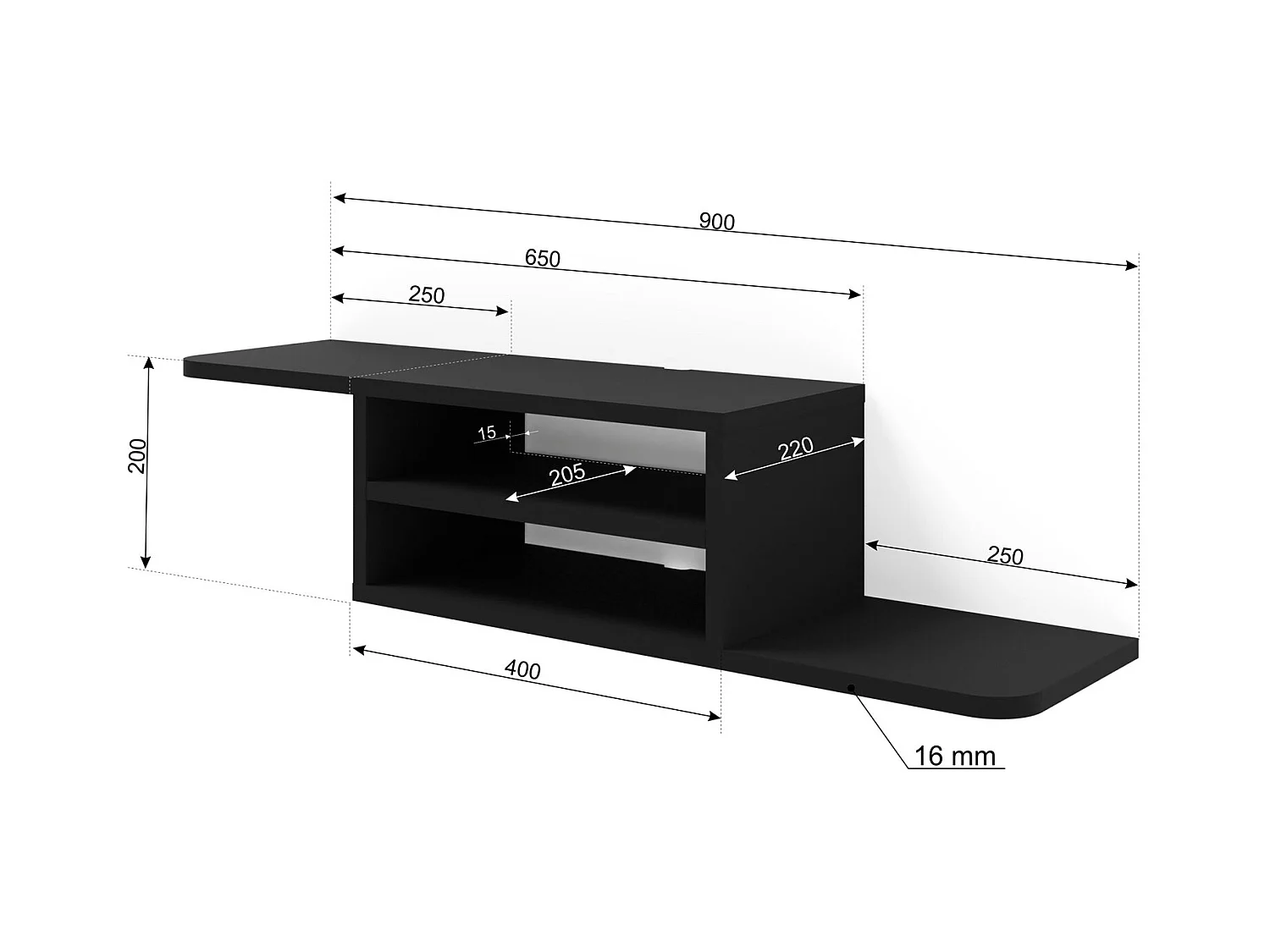 Meuble TV DEDAL 90 cm noir mat
