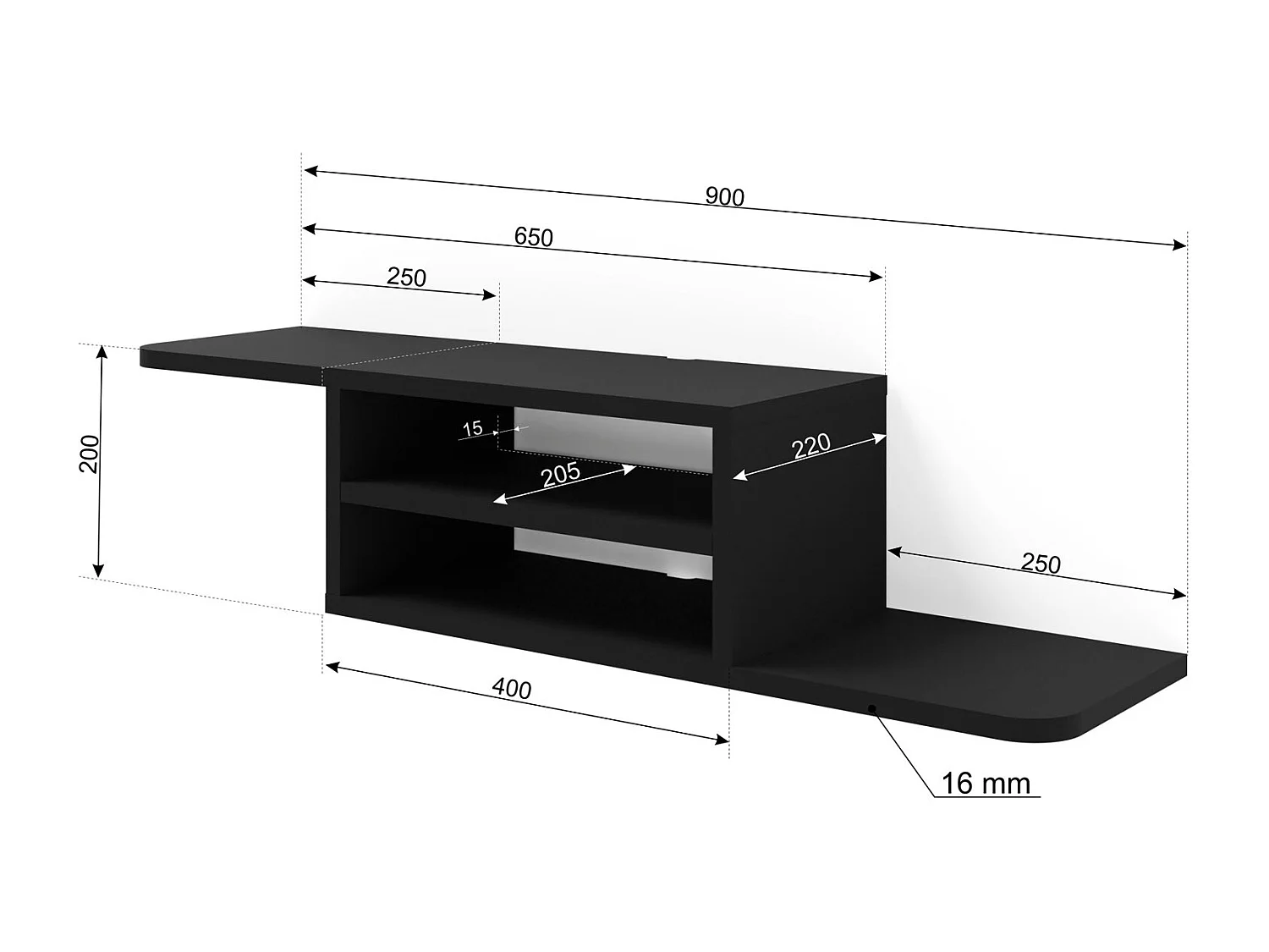 Mobile TV DEDAL 90 cm nero opaco