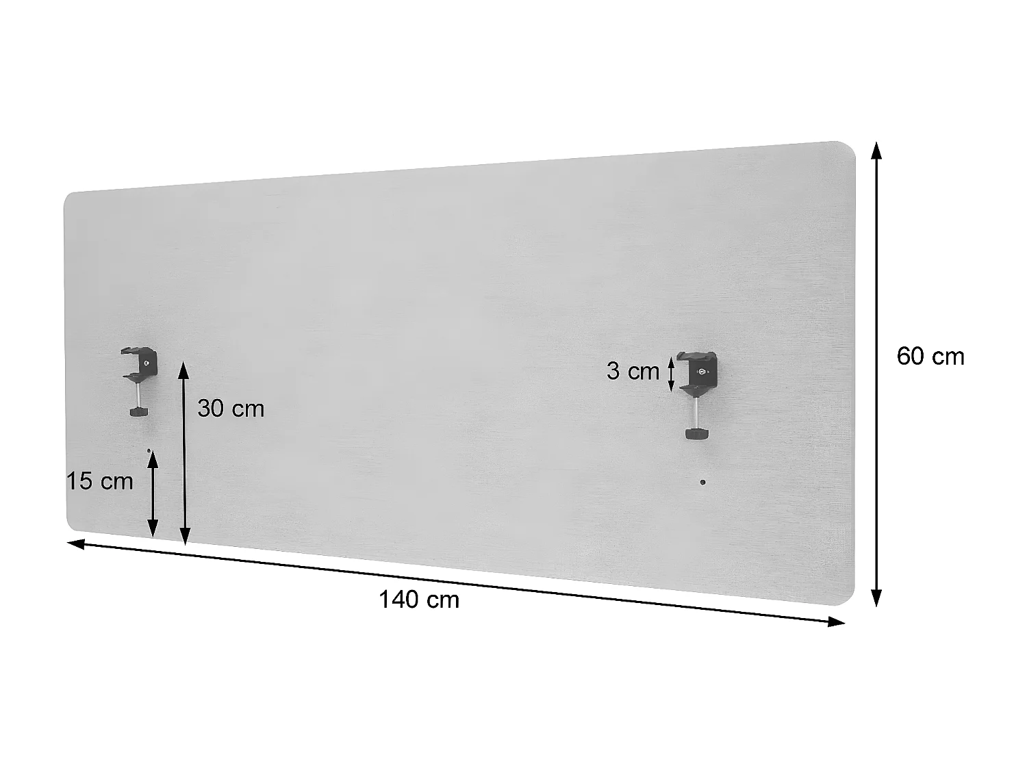 Divisória acústica de secretária MCW-G75,  60x140cm cinzento