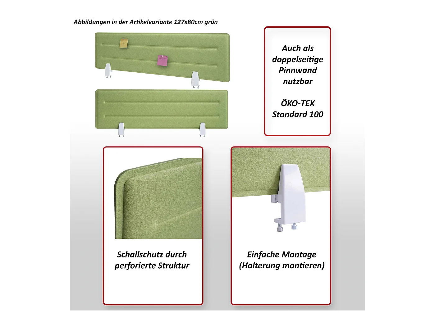 Partição de mesa MCW-G76,  100x30cm cinzento