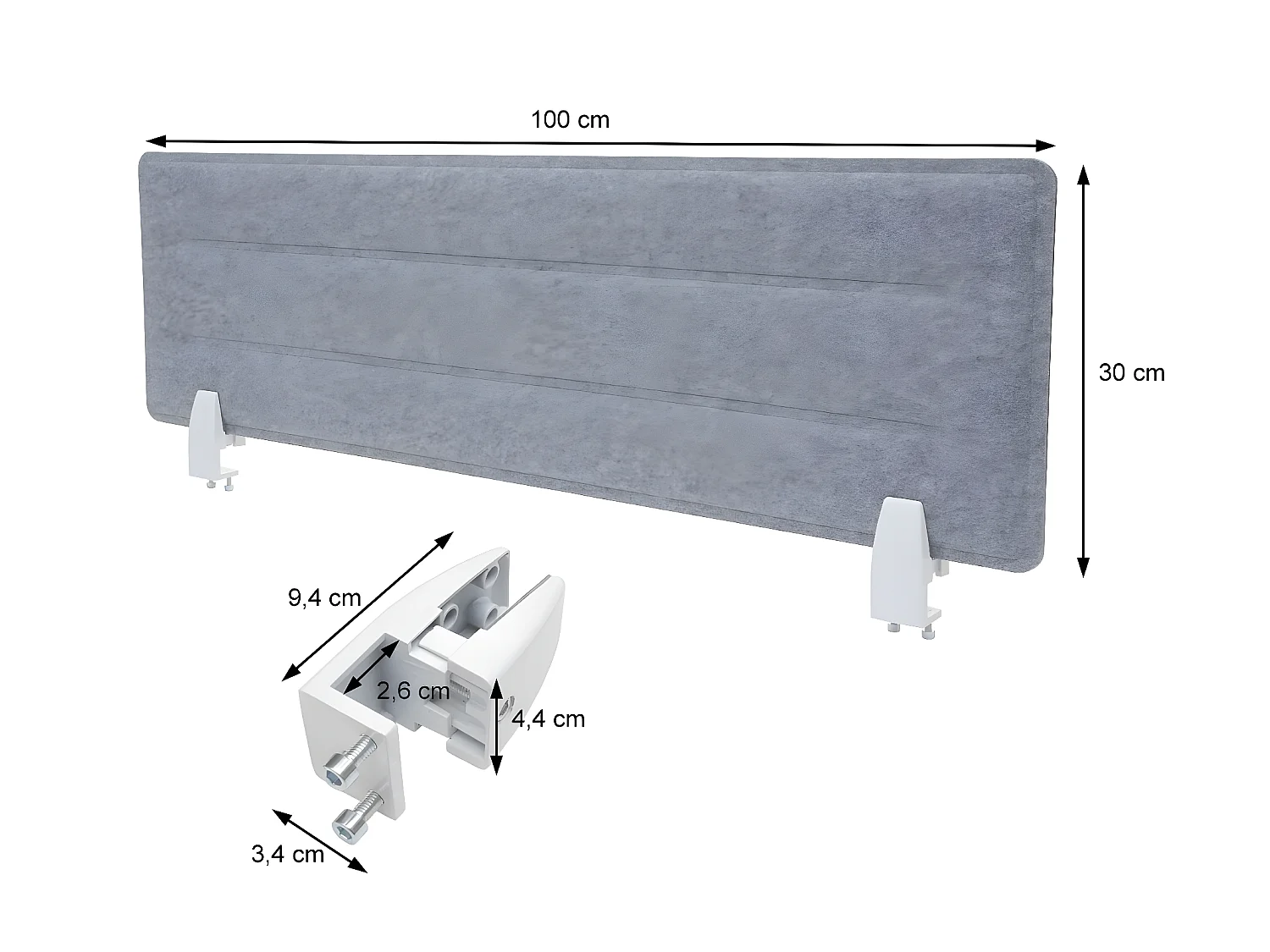 Partição de mesa MCW-G76,  100x30cm cinzento