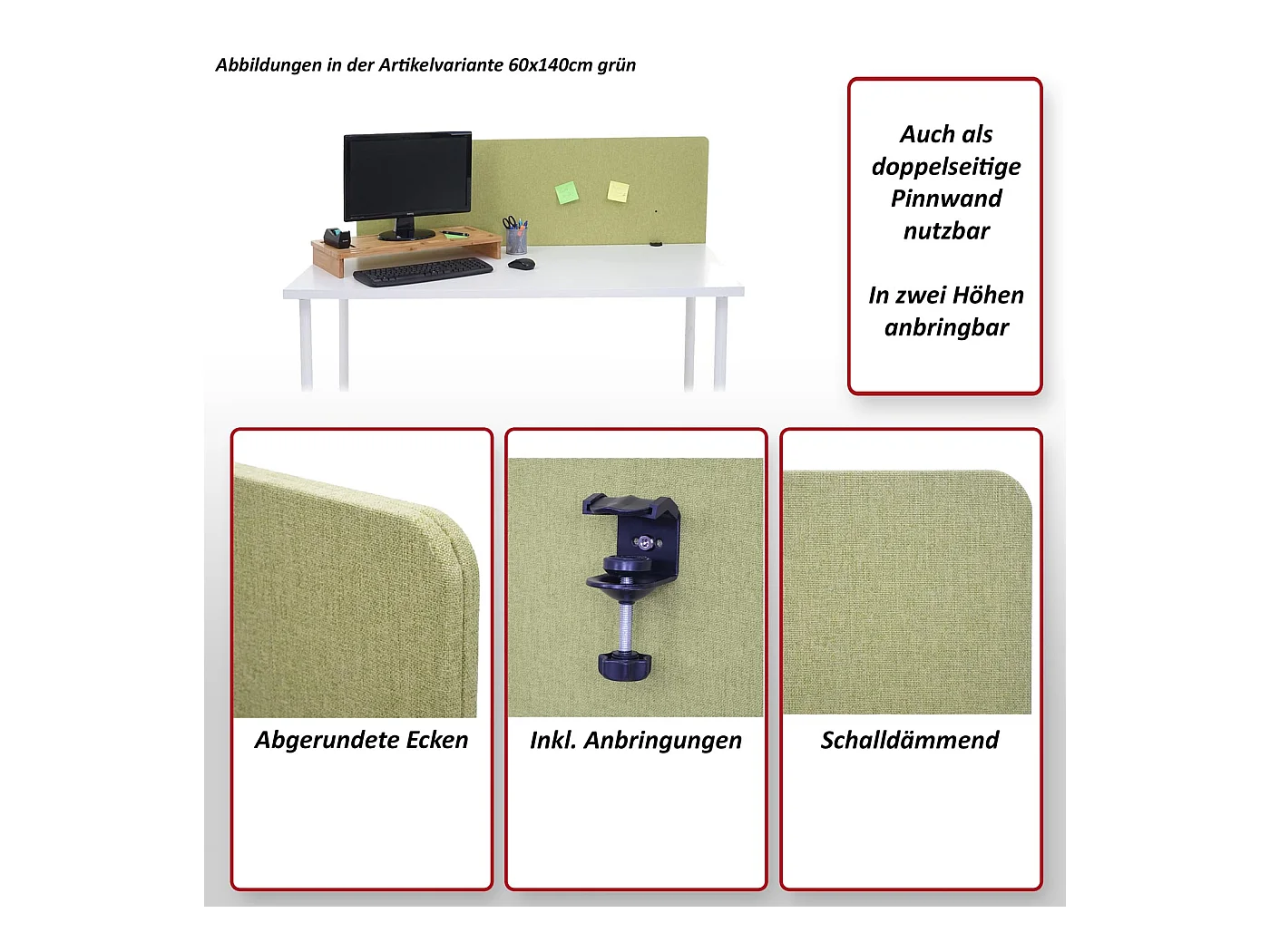 Cloison acoustique de bureau MCW-G75,  75x60cm,marron-gris