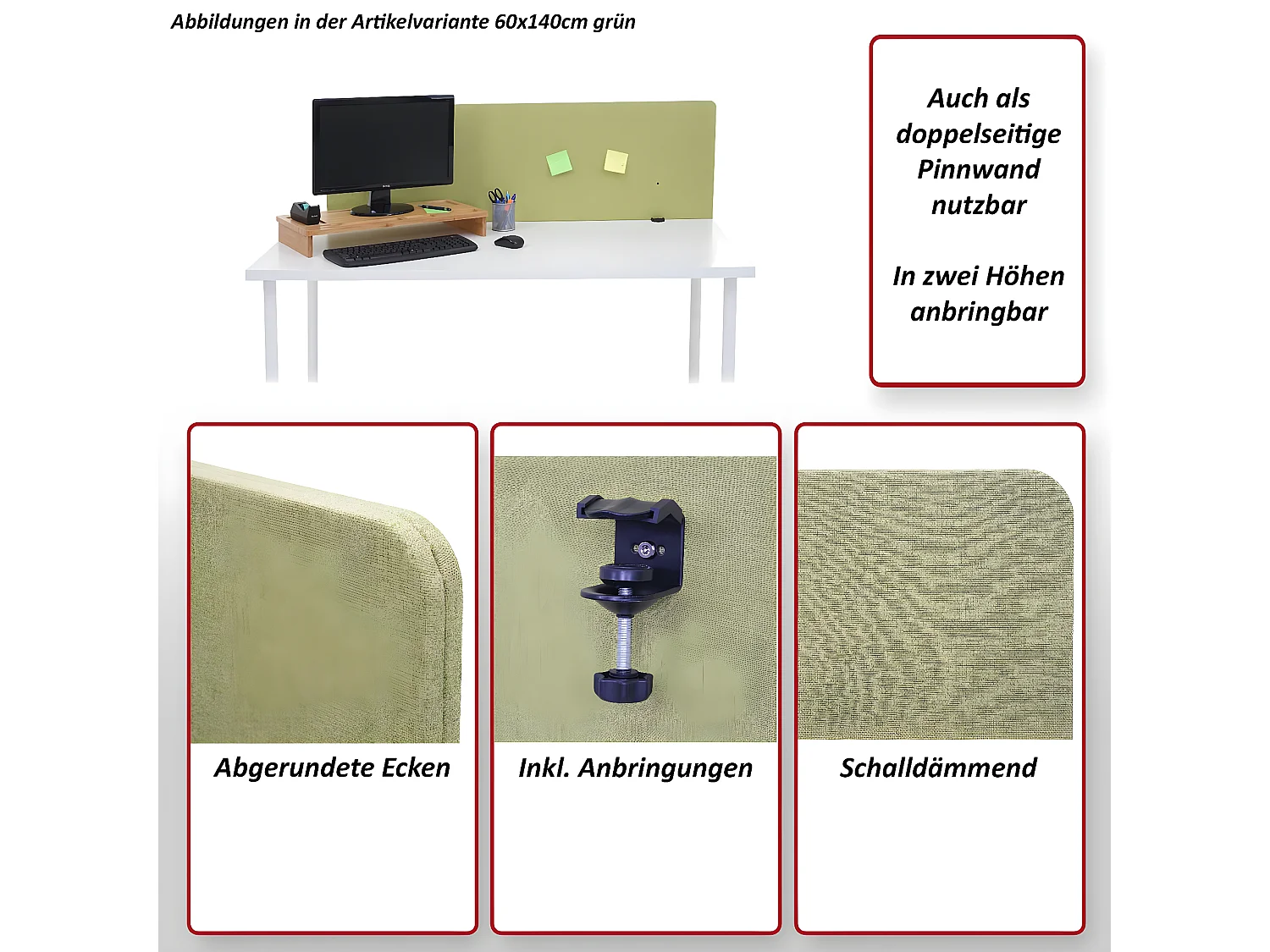 Akoestische bureauscherm MCW-G75,  60x140cm bruin