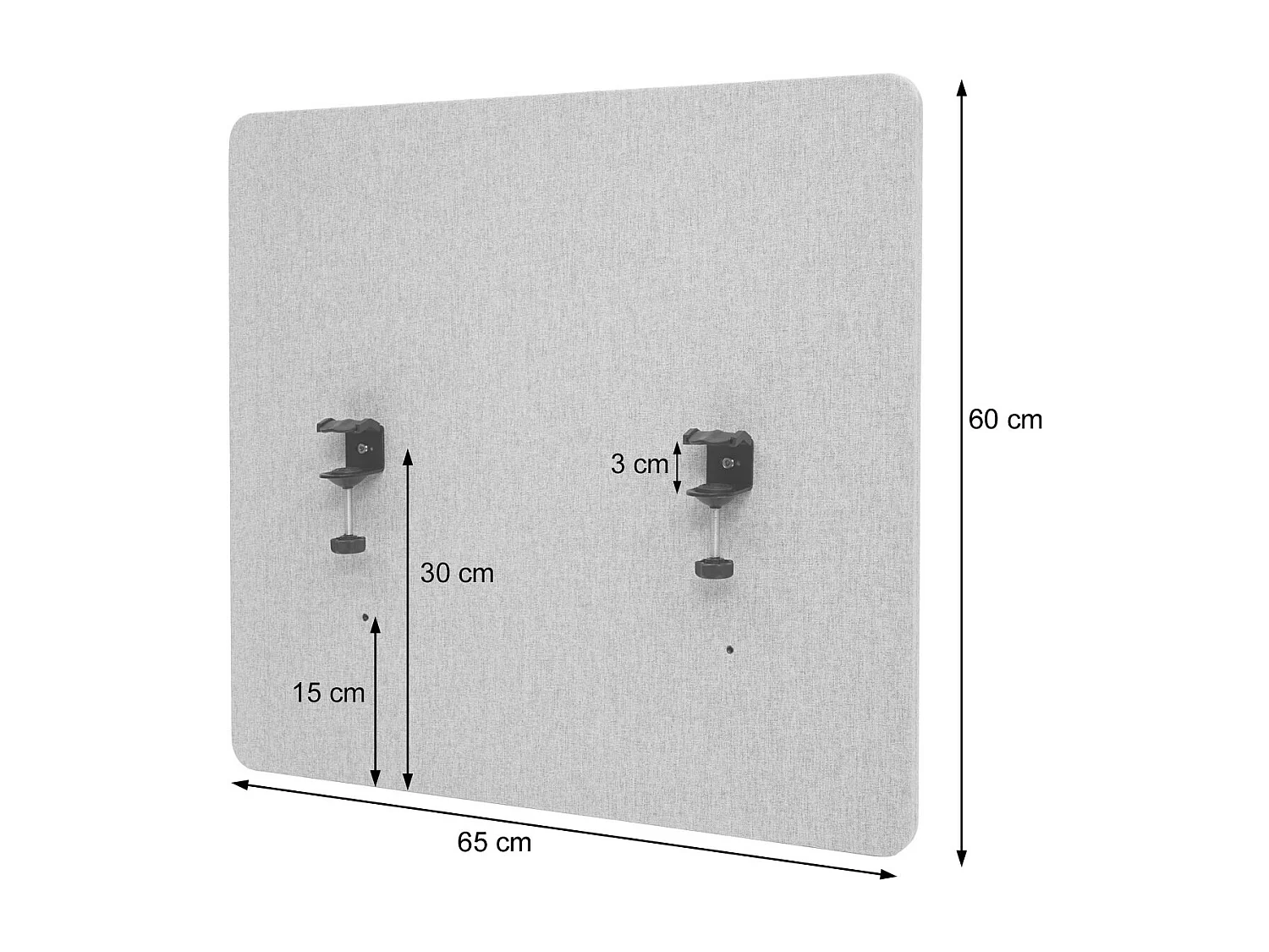Cloison acoustique de bureau MCW-G75,  65x60cm, gris