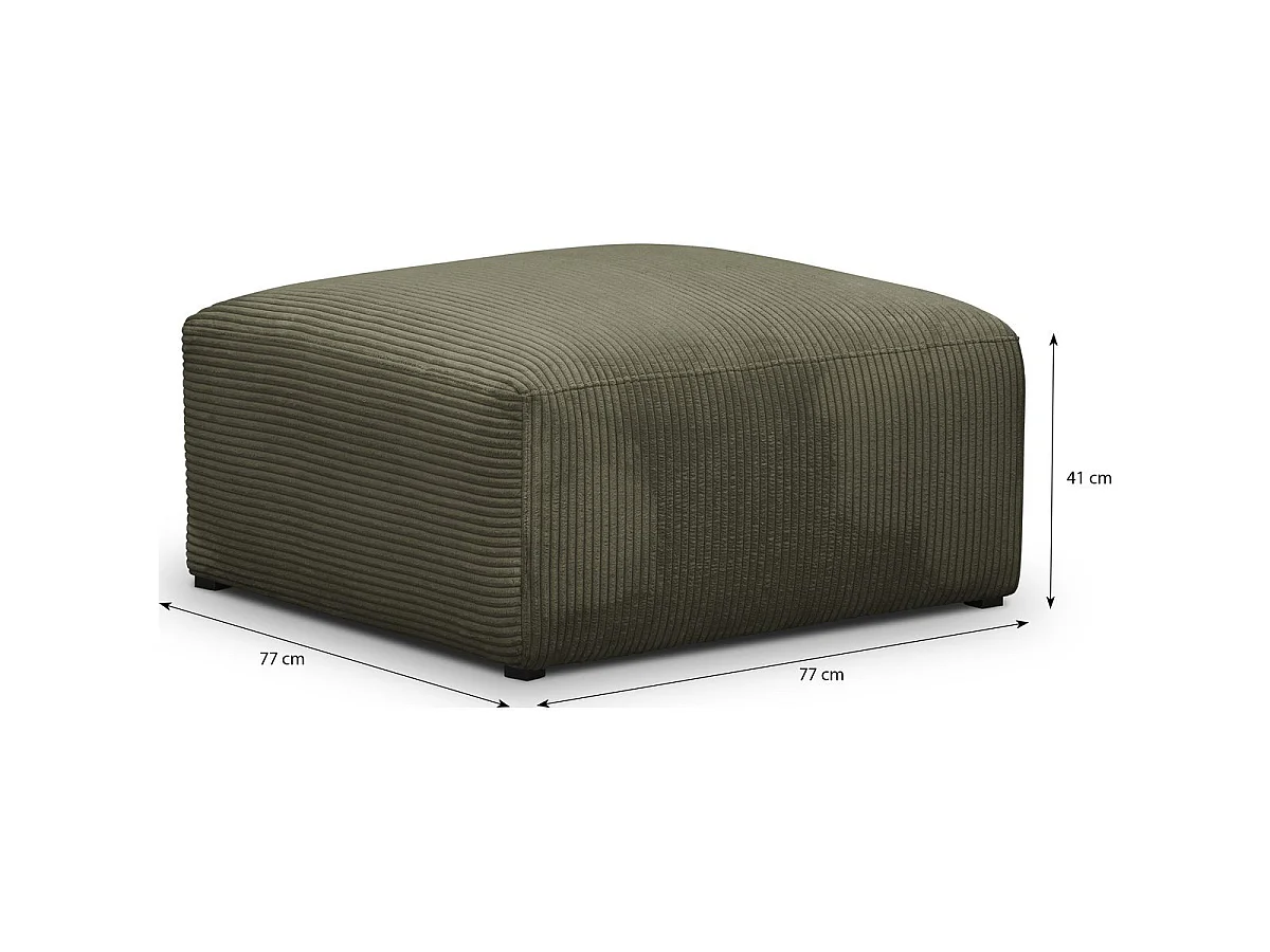 Pouf / repose-pieds modulable en velours côtelé vert kaki - Modulo