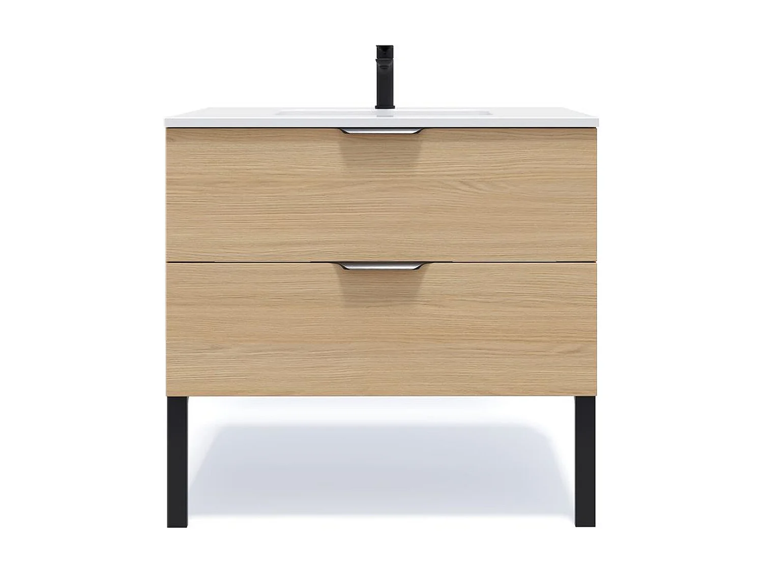 Meuble de salle de bain suspendu vasque intégrée 90cm 2 tiroirs Chêne clair - Soho