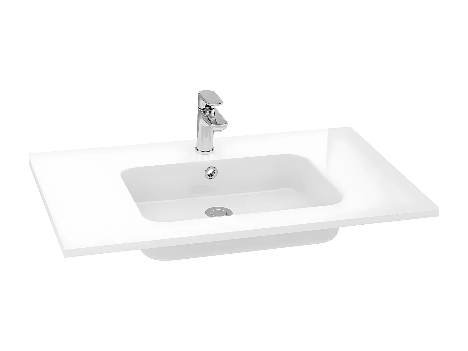 Meuble de salle de bain suspendu vasque intégrée 90cm 2 tiroirs Chêne clair - Soho