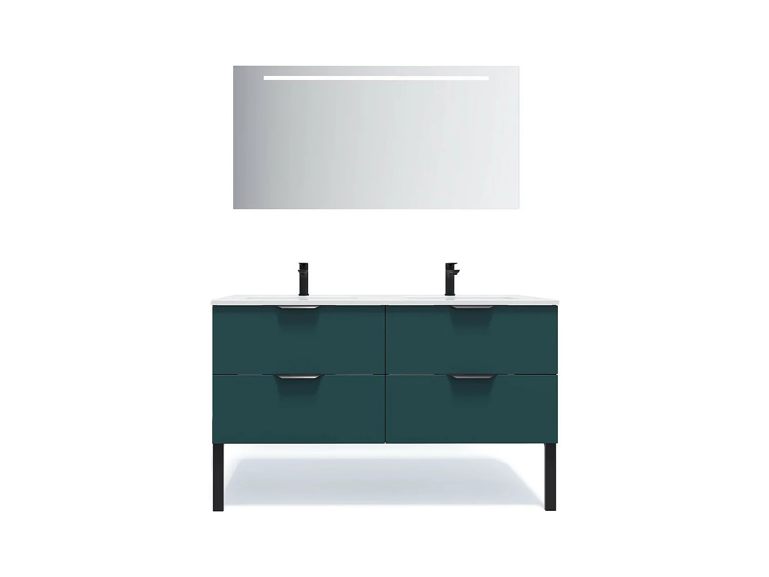 Meuble de salle de bain suspendu double vasque intégrée 140cm 4 tiroirs Bleu + miroir - Soho