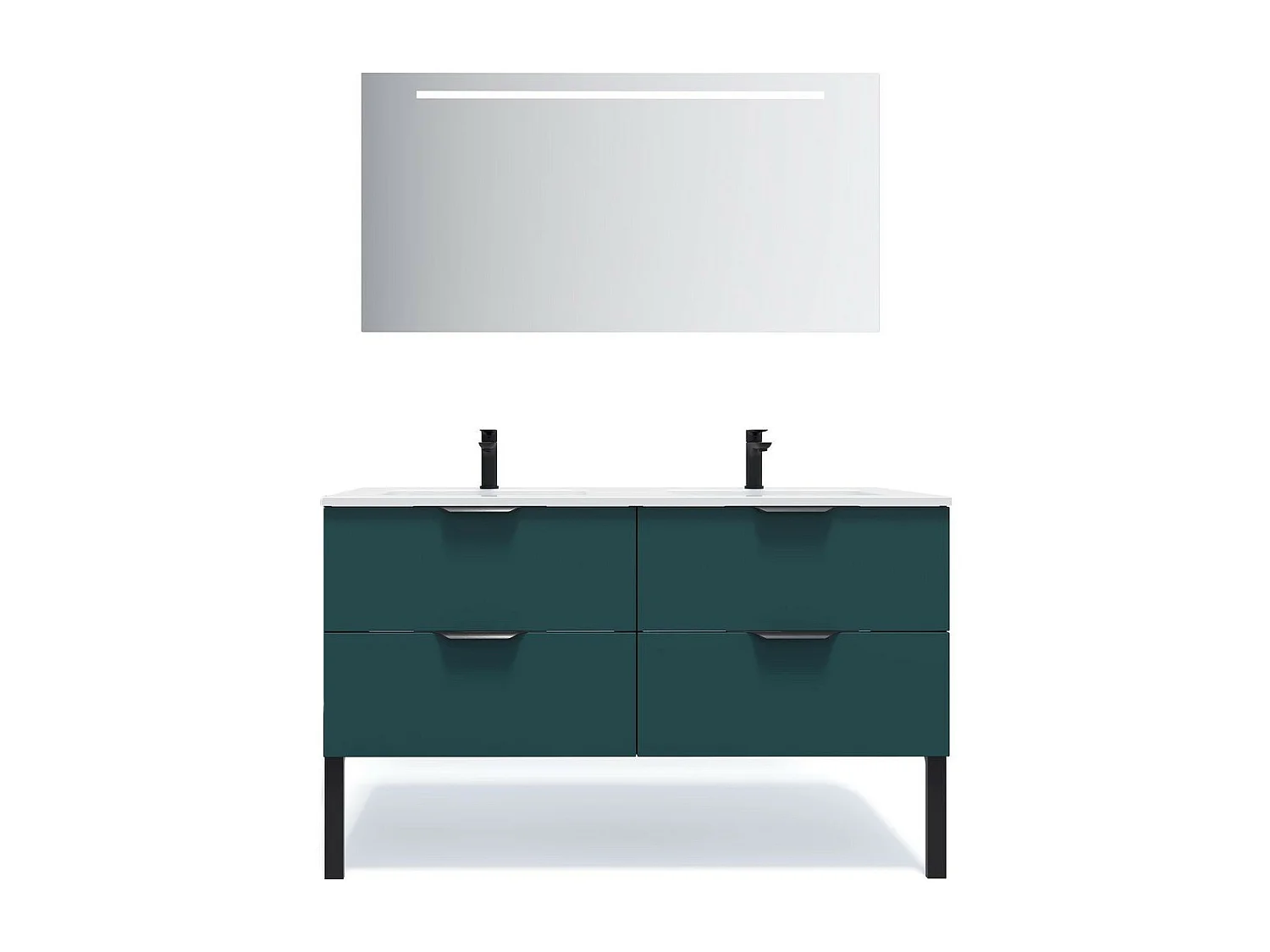 Meuble de salle de bain suspendu double vasque intégrée 140cm 4 tiroirs Bleu + miroir - Soho