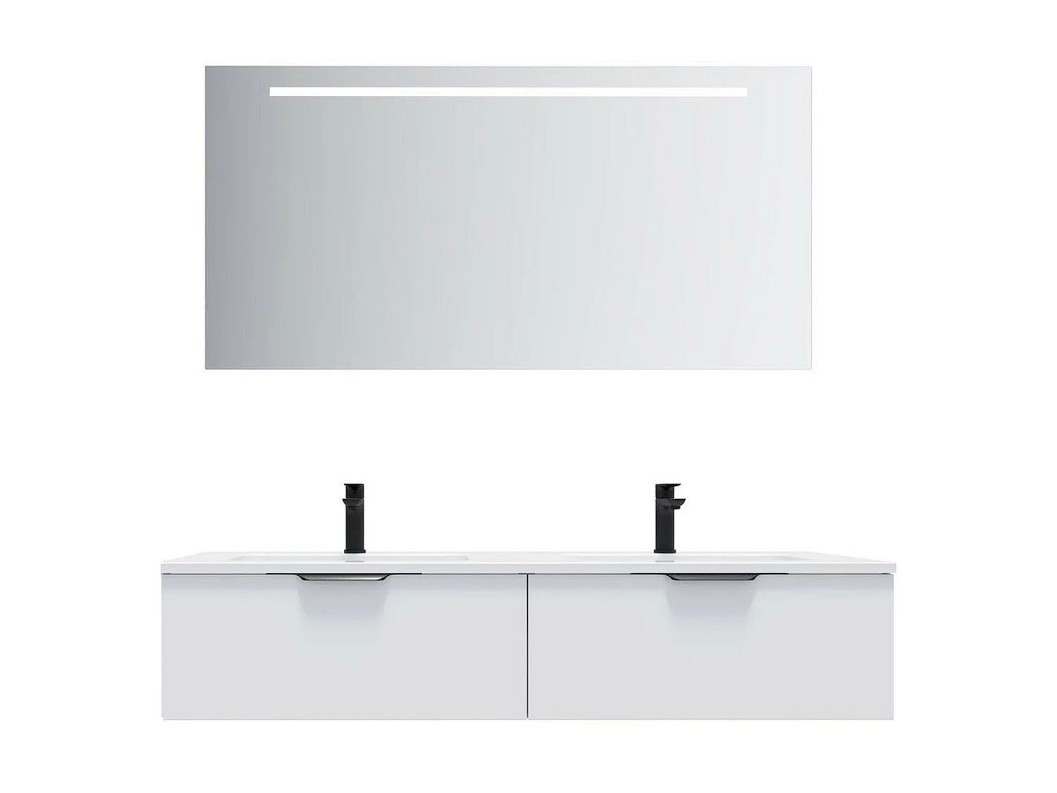 Meuble de salle de bain suspendu double vasque intégrée 140cm 2 tiroirs Blanc + miroir - Soho