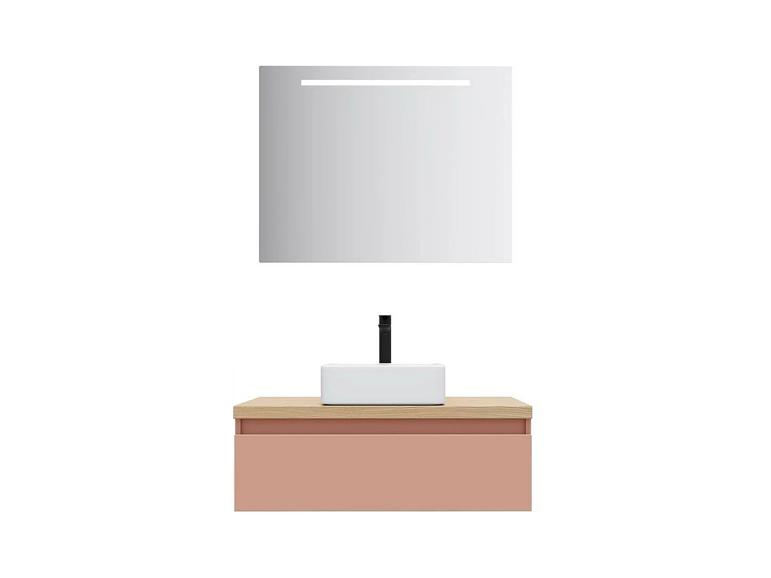 Meuble de salle de bain suspendu vasque à poser 90cm 1 tiroir Abricot + miroir - Hudson