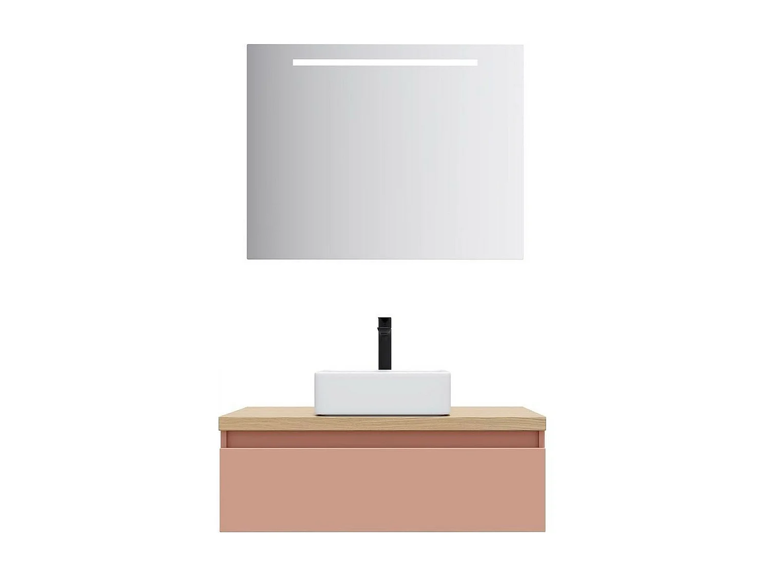 Meuble de salle de bain suspendu vasque à poser 90cm 1 tiroir Abricot + miroir - Hudson