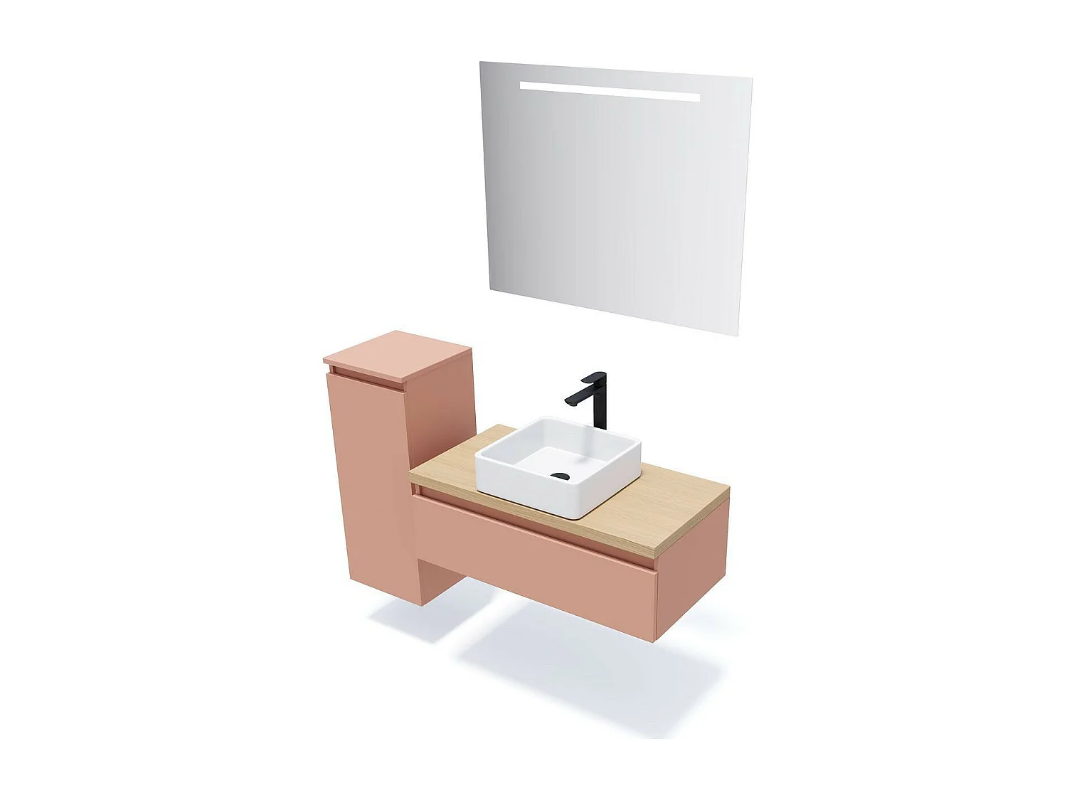 Meuble de salle de bain suspendu vasque à poser 90cm 1 tiroir Abricot + miroir - Hudson