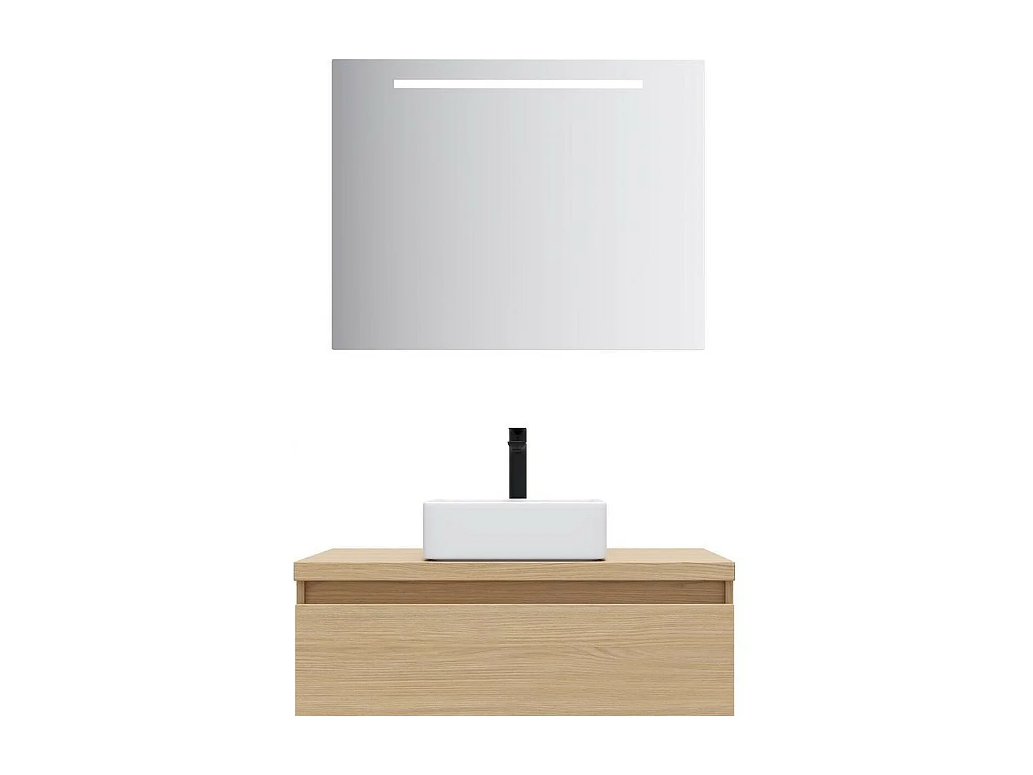 Meuble de salle de bain suspendu vasque à poser 90cm 1 tiroir Chêne clair + miroir - Hudson