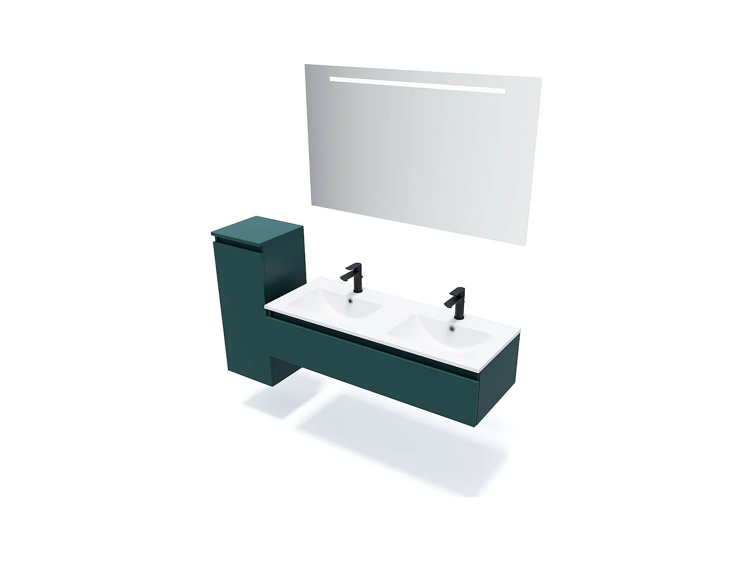 Meuble de salle de bain suspendu 2 vasques à poser 120cm 1 tiroir Bleu + miroir - Hudson