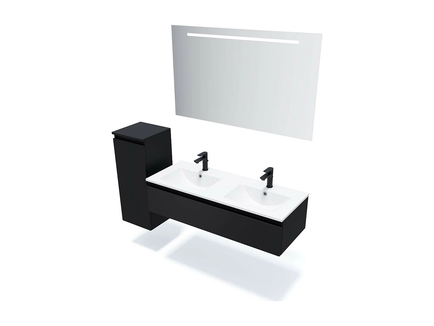 Meuble de salle de bain suspendu double vasque intégrée 120cm 1 tiroir Noir + miroir - Hudson