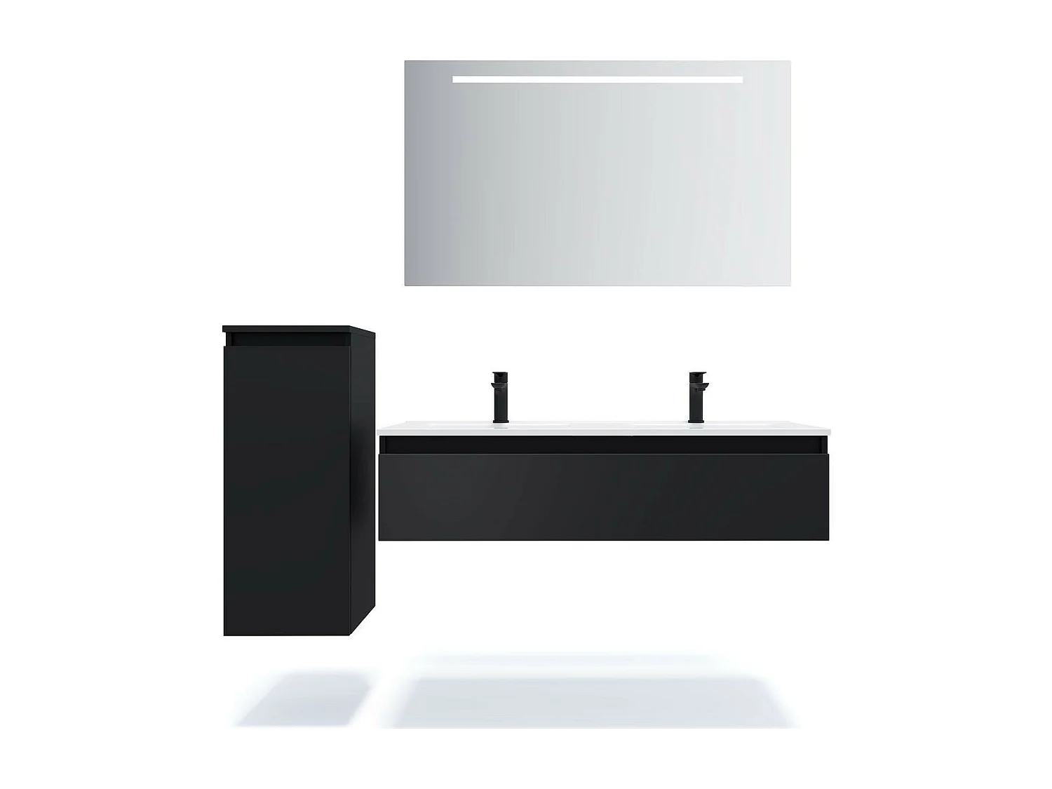 Meuble de salle de bain suspendu double vasque intégrée 120cm 1 tiroir Noir + miroir - Hudson