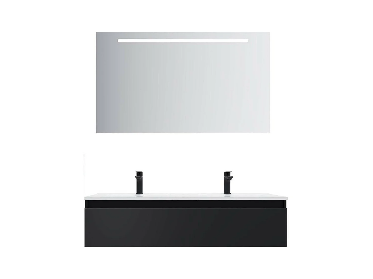Meuble de salle de bain suspendu double vasque intégrée 120cm 1 tiroir Noir + miroir - Hudson