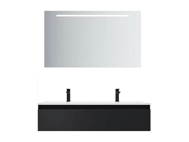 Meuble de salle de bain suspendu double vasque intégrée 120cm 1 tiroir Noir + miroir - Hudson