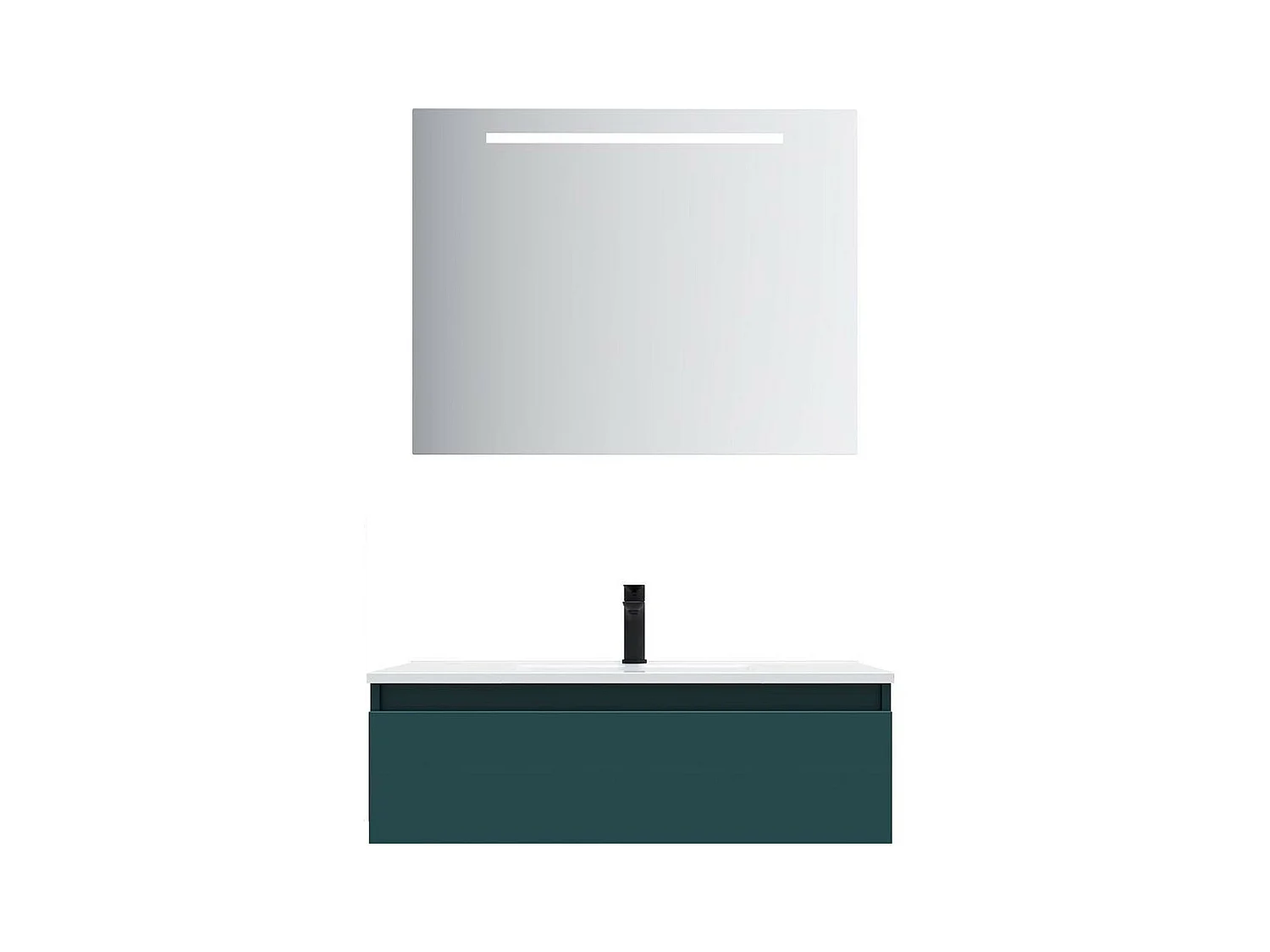 Meuble de salle de bain suspendu vasque intégrée 90cm 1 tiroir Bleu + miroir - Hudson