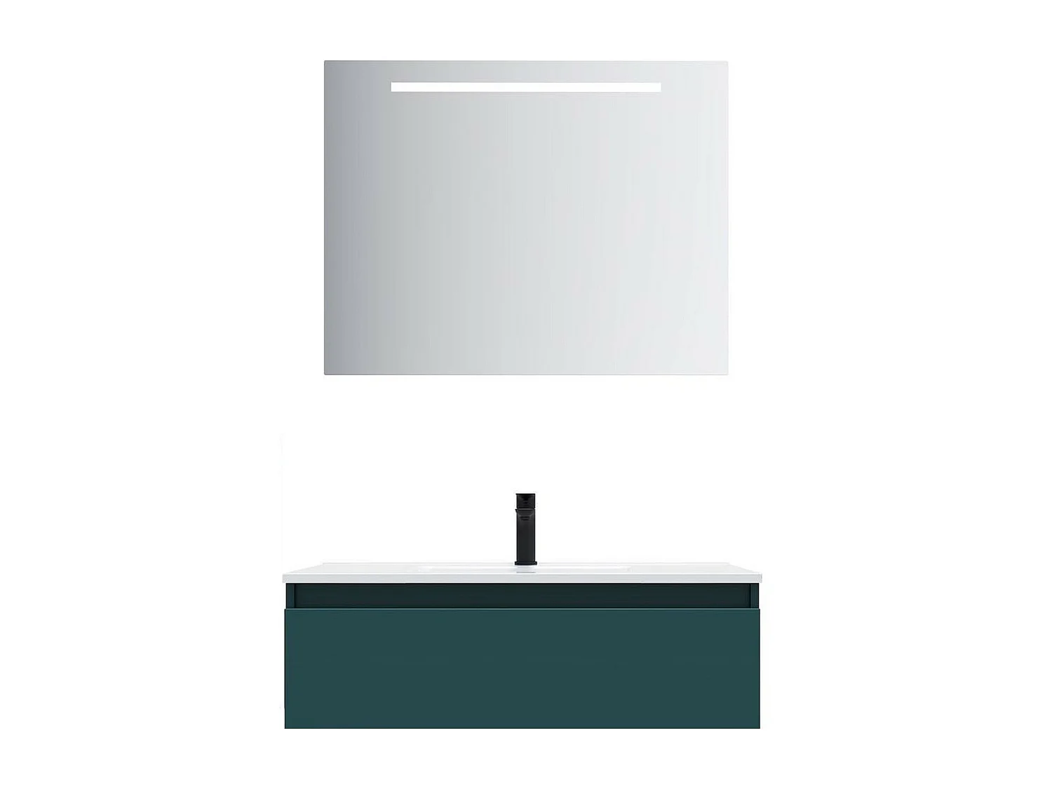 Meuble de salle de bain suspendu vasque intégrée 90cm 1 tiroir Bleu + miroir - Hudson