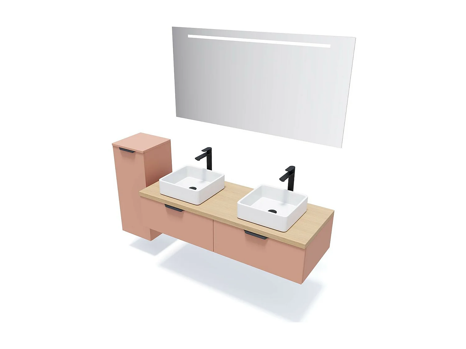 Meuble de salle de bain suspendu 2 vasques à poser 140cm 2 tiroirs Abricot + miroir - Soho