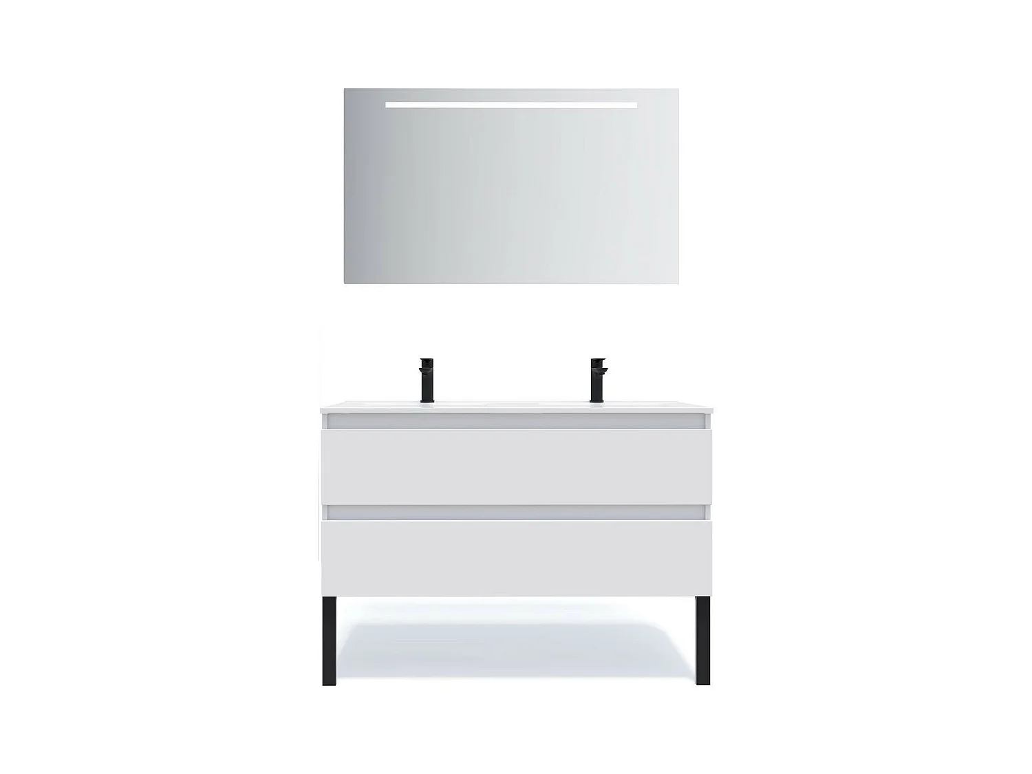Meuble de salle de bain suspendu double vasque intégrée 120cm 2 tiroirs Blanc + miroir - Hudson