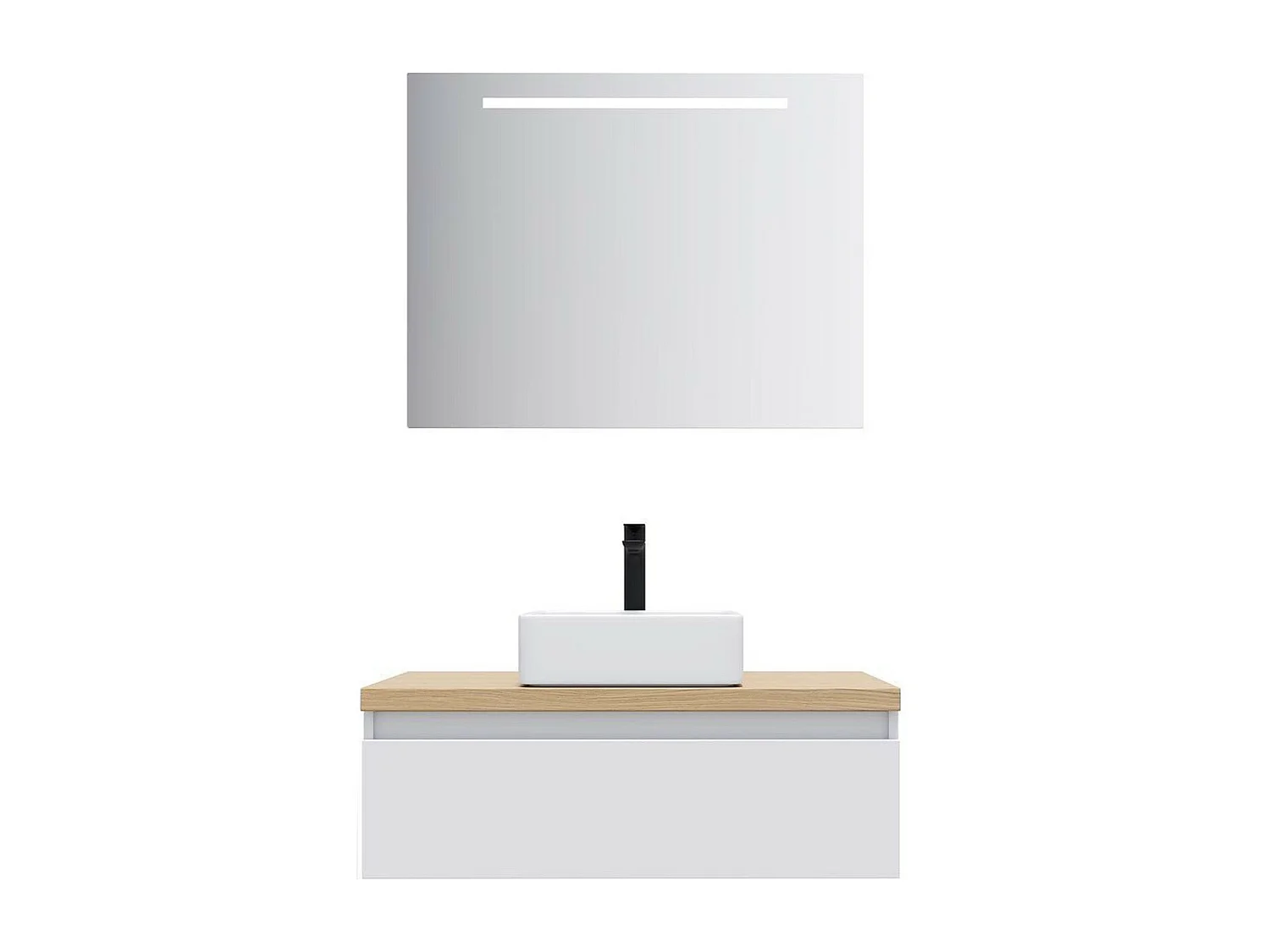 Meuble de salle de bain suspendu vasque à poser 90cm 1 tiroir Blanc + miroir - Hudson