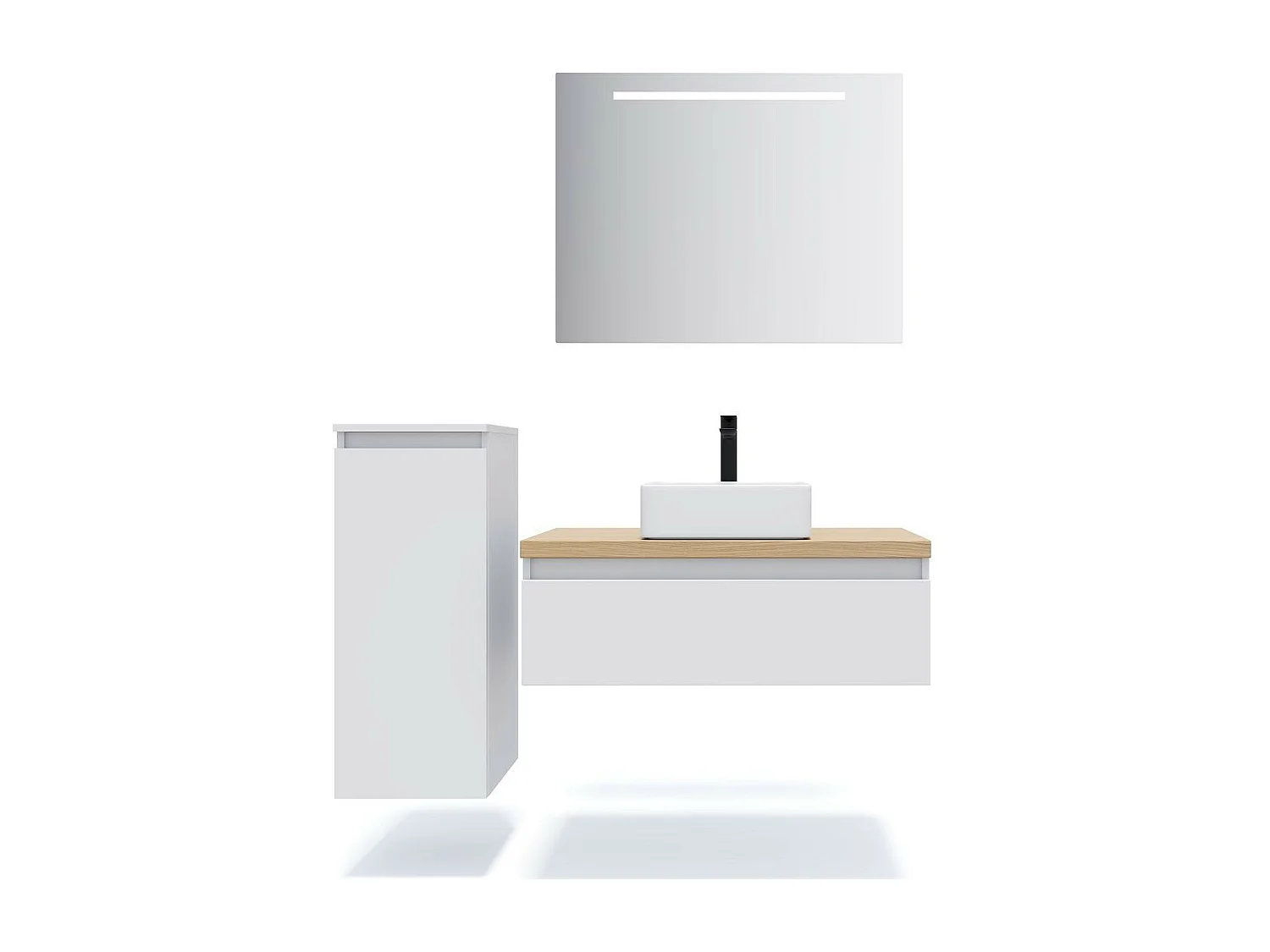 Meuble de salle de bain suspendu vasque à poser 90cm 1 tiroir Blanc + miroir - Hudson