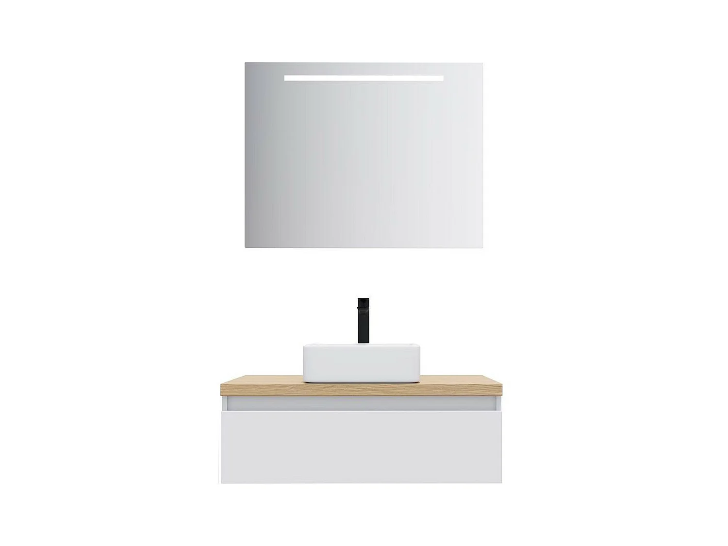 Meuble de salle de bain suspendu vasque à poser 90cm 1 tiroir Blanc + miroir - Hudson