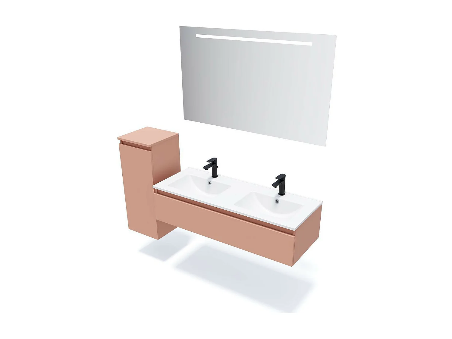 Meuble de salle de bain suspendu double vasque intégrée 120cm 1 tiroir Abricot + miroir - Hudson