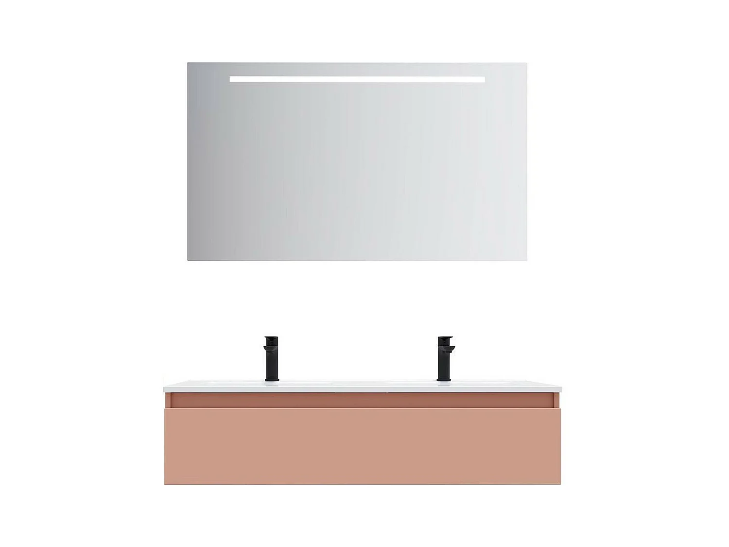 Meuble de salle de bain suspendu double vasque intégrée 120cm 1 tiroir Abricot + miroir - Hudson