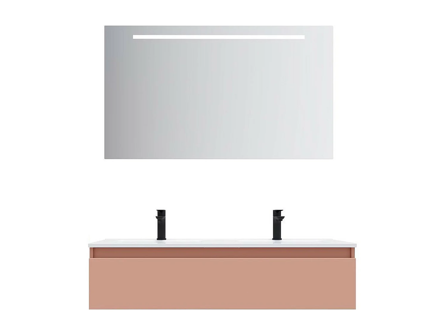 Meuble de salle de bain suspendu double vasque intégrée 120cm 1 tiroir Abricot + miroir - Hudson