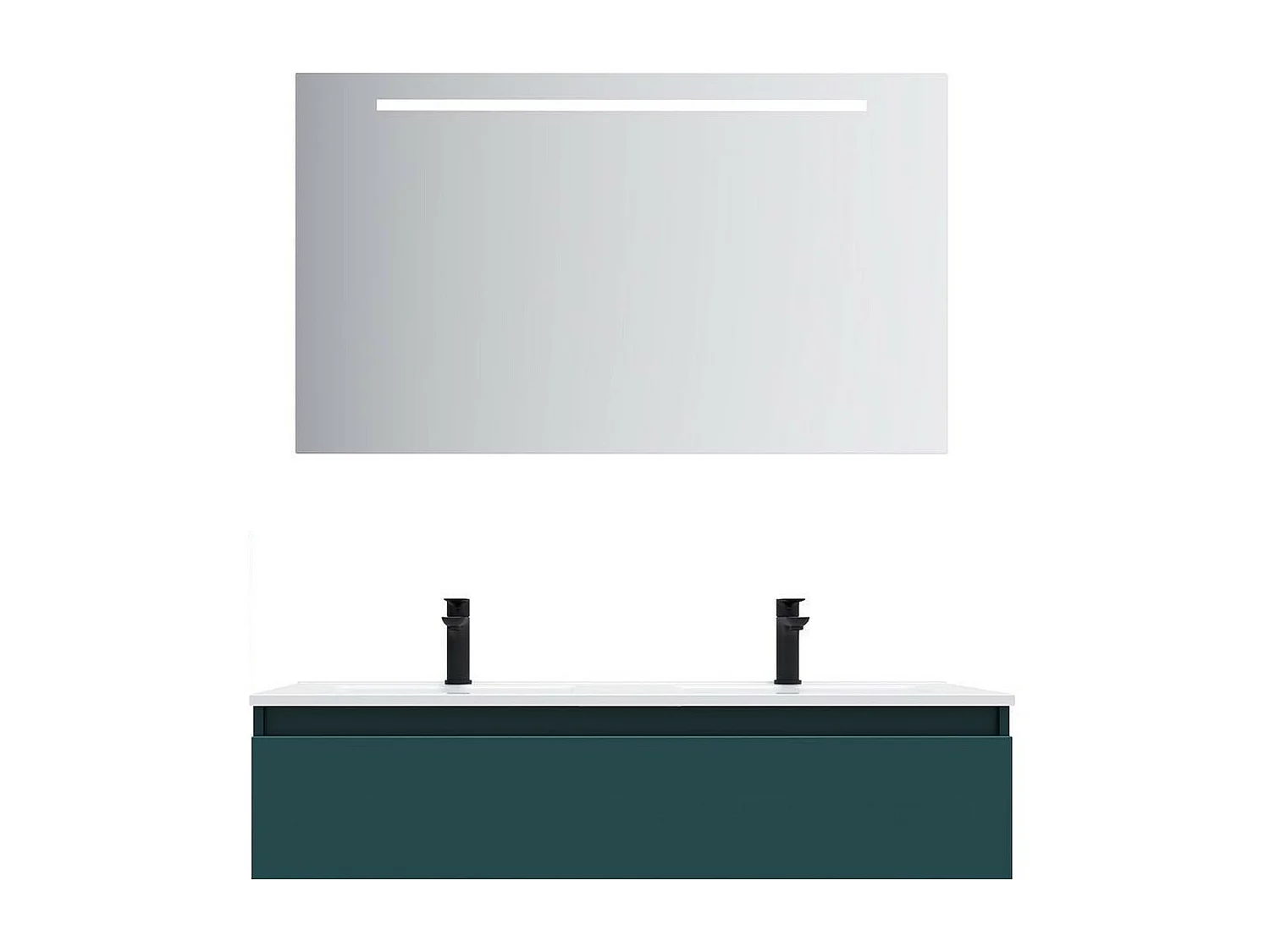 Meuble de salle de bain suspendu double vasque intégrée 120cm 1 tiroir Bleu + miroir - Hudson