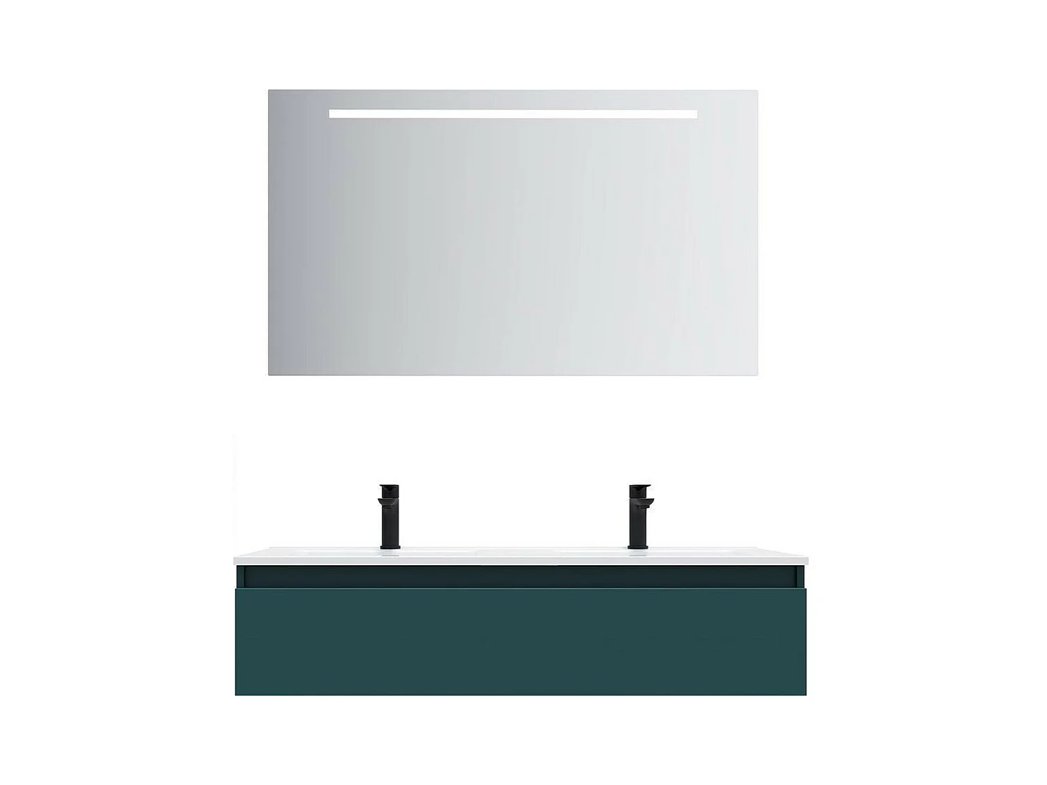 Meuble de salle de bain suspendu double vasque intégrée 120cm 1 tiroir Bleu + miroir - Hudson
