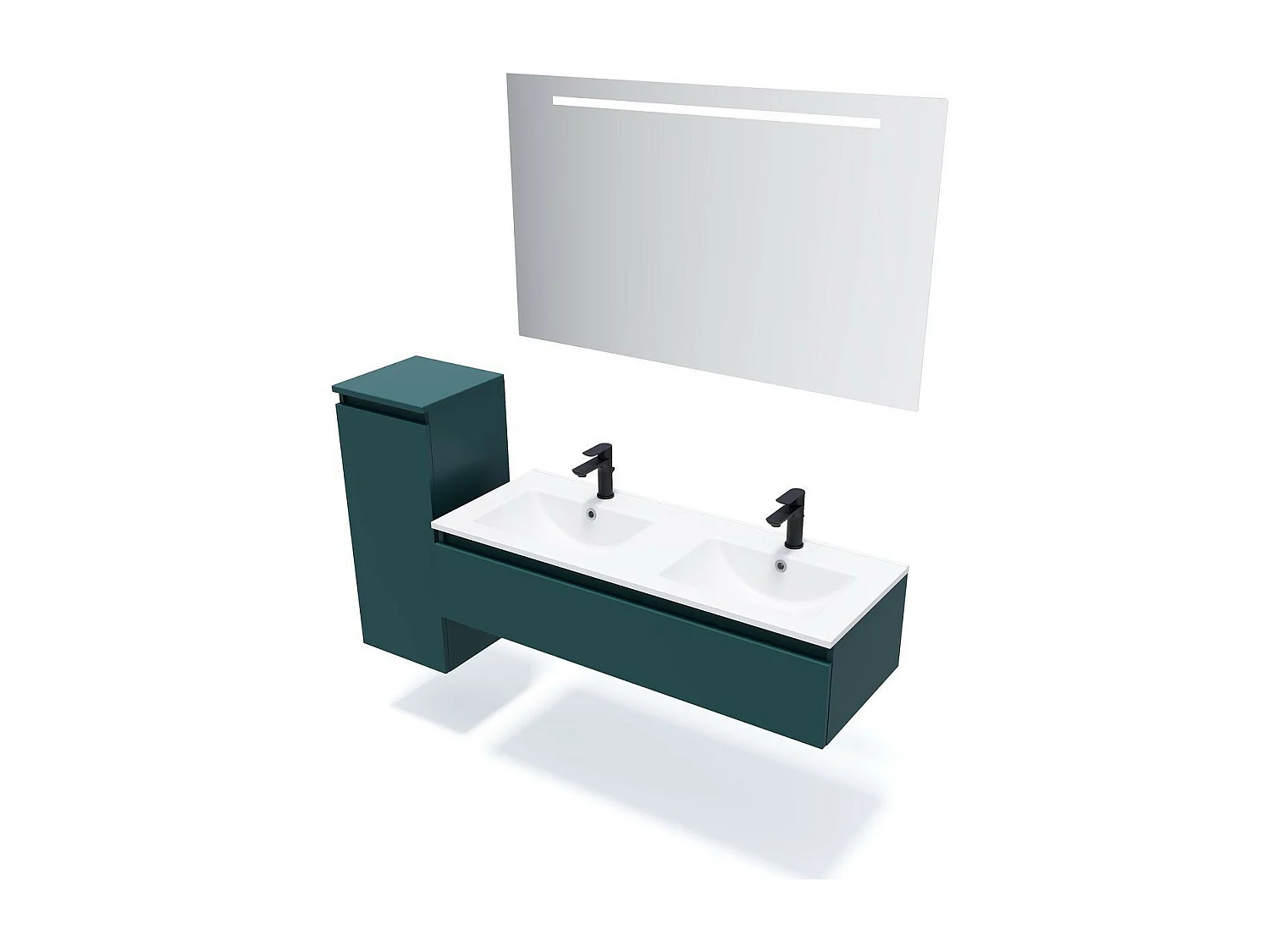 Meuble de salle de bain suspendu double vasque intégrée 120cm 1 tiroir Bleu + miroir - Hudson