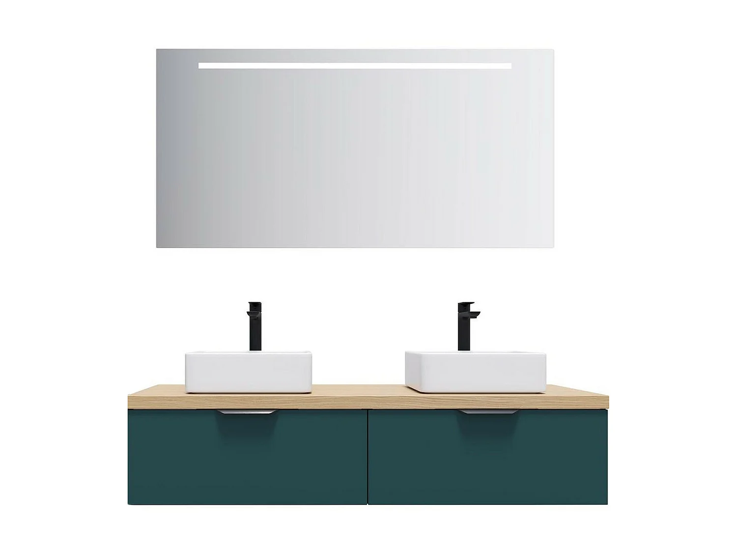 Meuble de salle de bain suspendu 2 vasques à poser 140cm 2 tiroirs Bleu + miroir - Soho