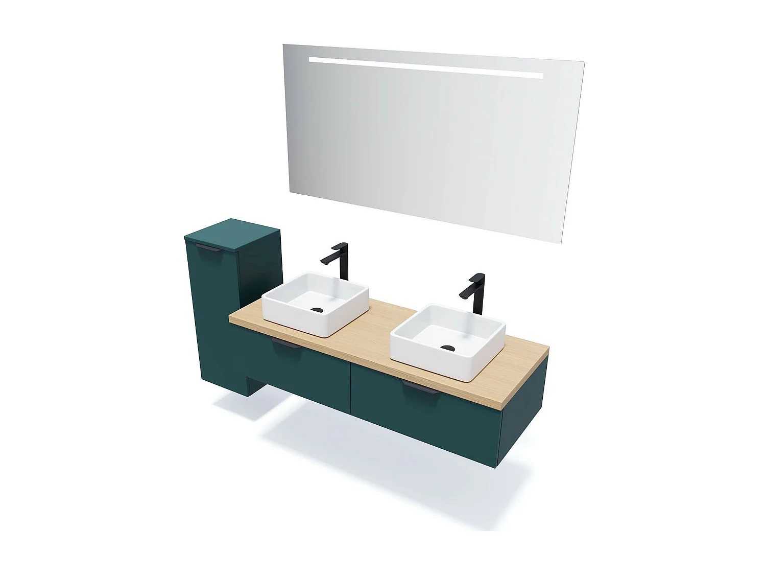 Meuble de salle de bain suspendu 2 vasques à poser 140cm 2 tiroirs Bleu + miroir - Soho